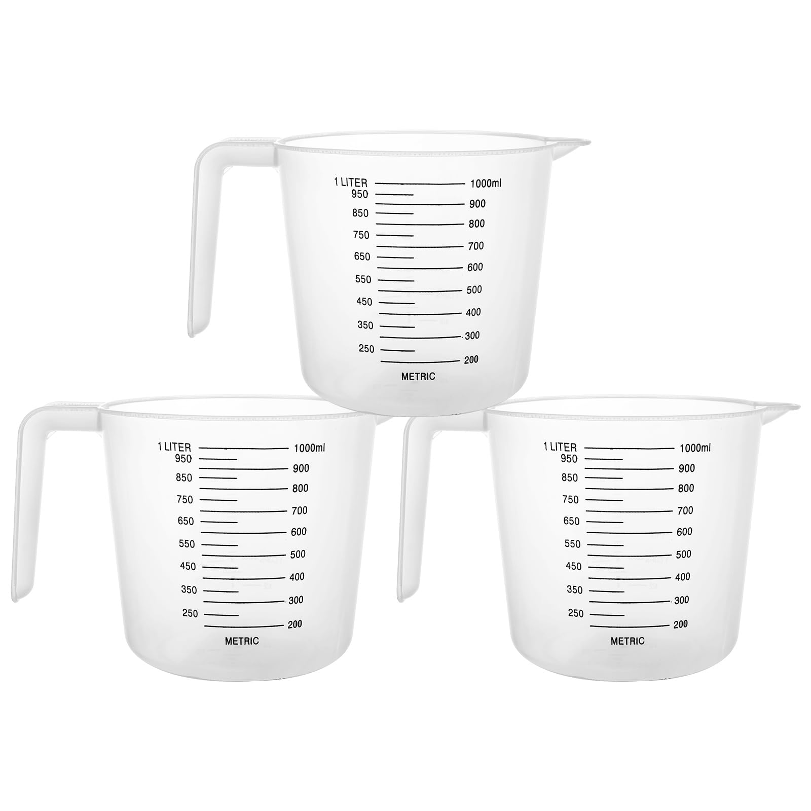 ASelected 3 Pack 1 Litre Plastic Measuring Jugs - Clear, Lightweight, Double Scale 1