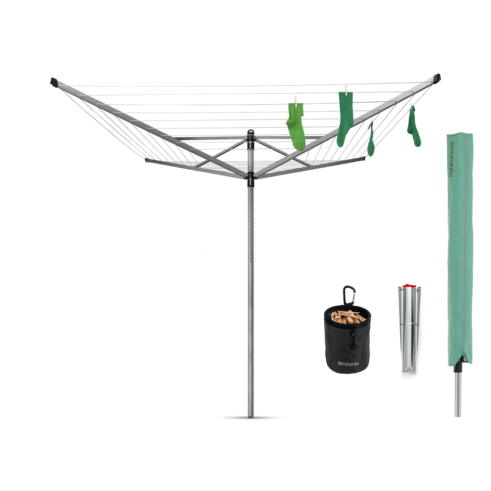 Brabantia Lift-O-Matic Rotary Washing Line - 50M Drying Space | Adjustable Height 129-187cm | Includes Ground Spike & Cover 1