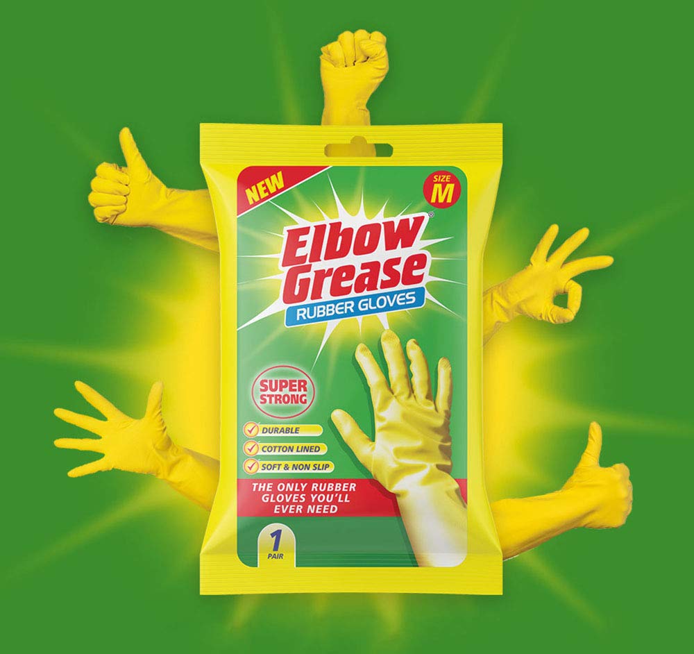 Elbow Grease Rubber Gloves - Cotton Lined, Non-Slip Grip | Size Medium (Yellow) 2