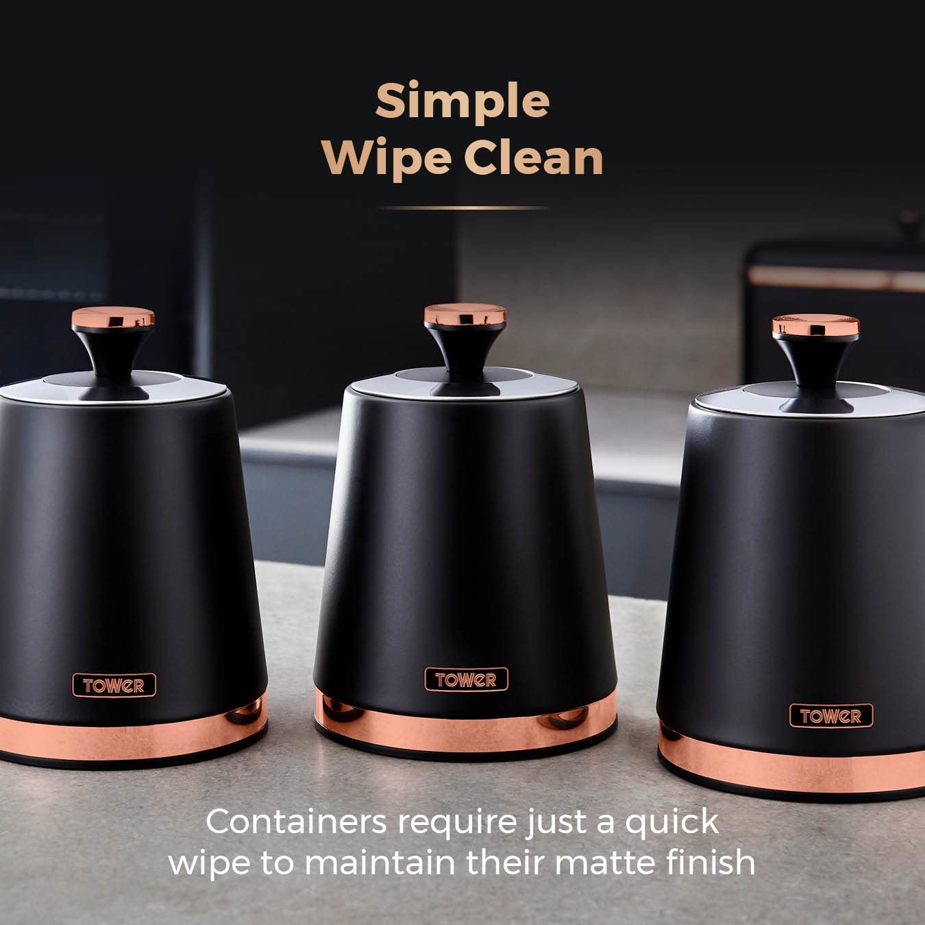 Tower Cavaletto Set of 3 Storage Canisters for Tea/Coffee/Sugar | 1.3L Capacity | Carbon Steel 5
