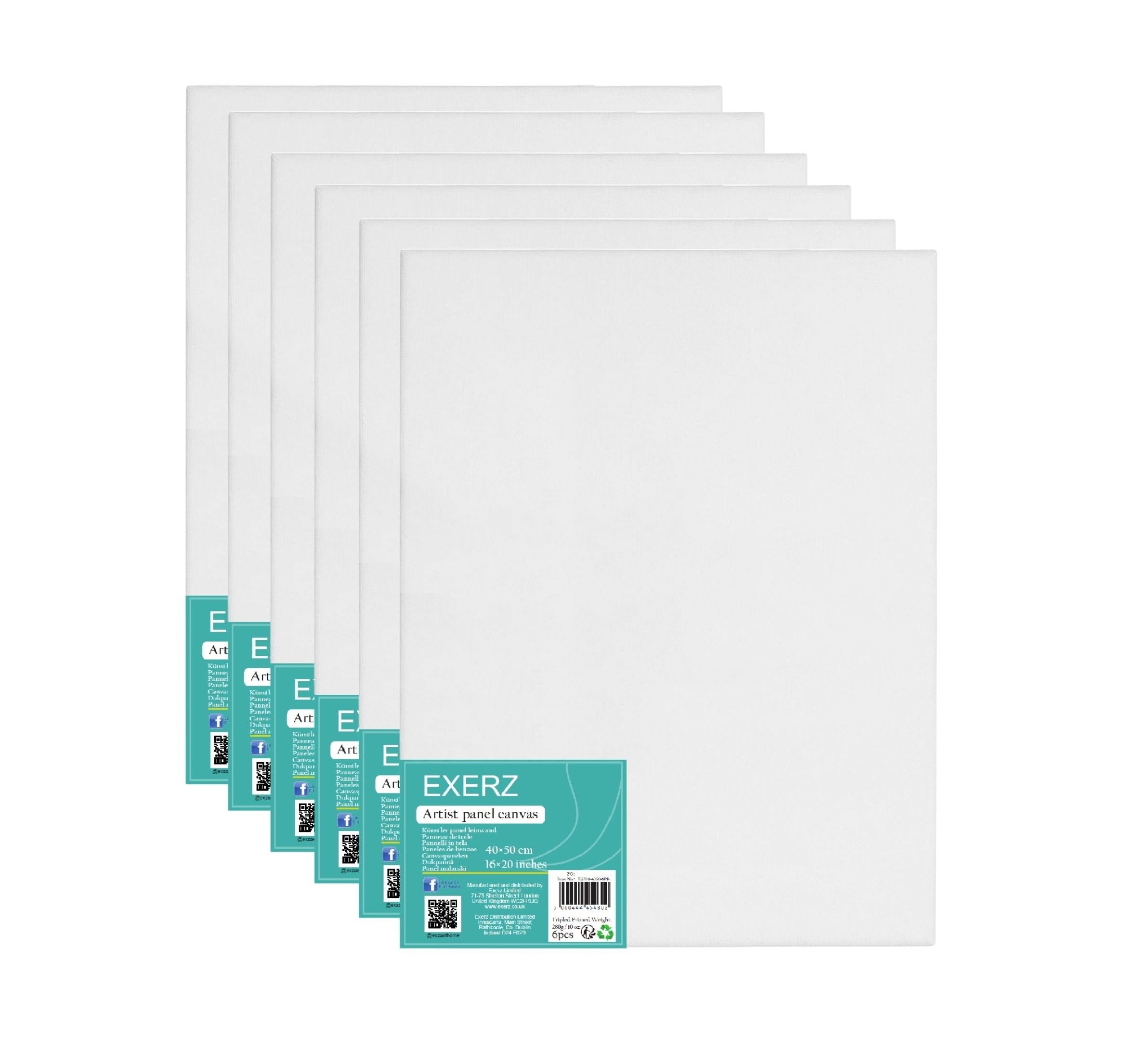 EXERZ Canvas Panels - 6 Pack 40x50cm Blank Artist Boards | 280GSM Cotton | Triple Primed 1