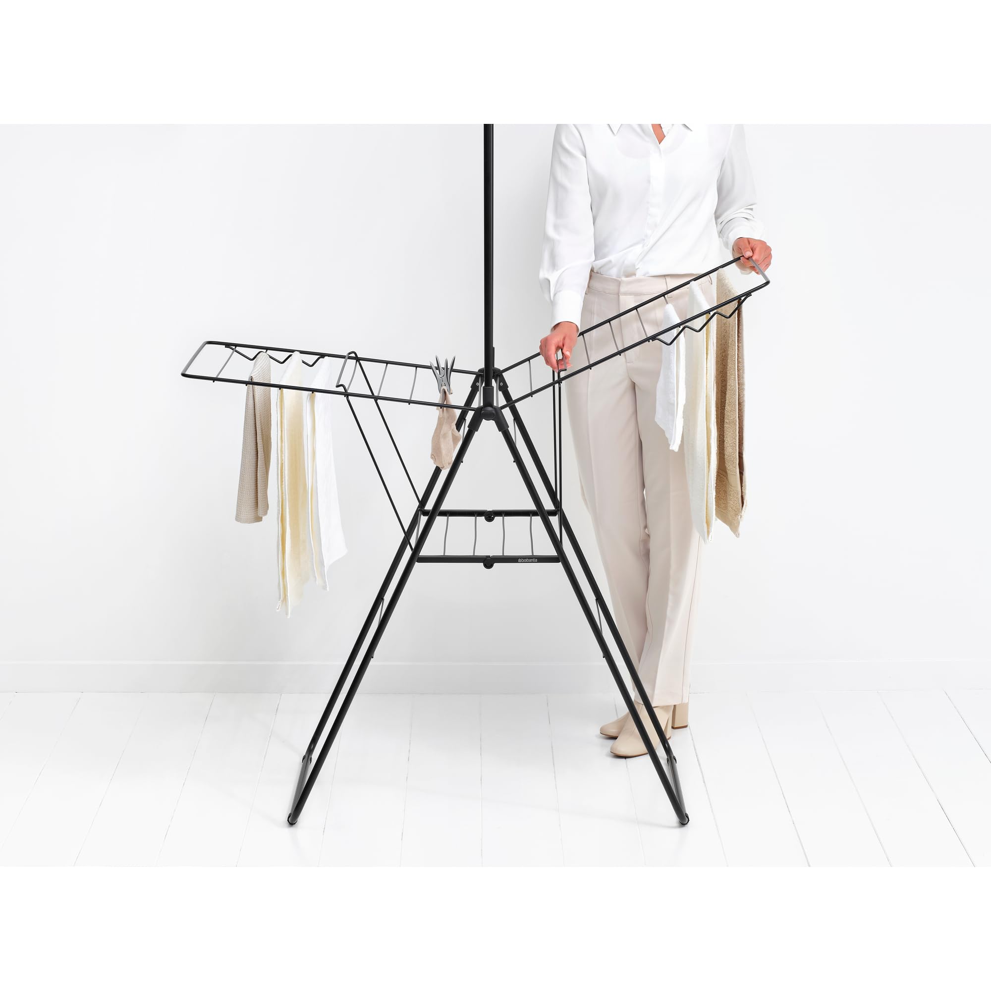 Brabantia HangOn Drying Rack - 20m Drying Space with Rod | Matt Black | Folds Compact 6