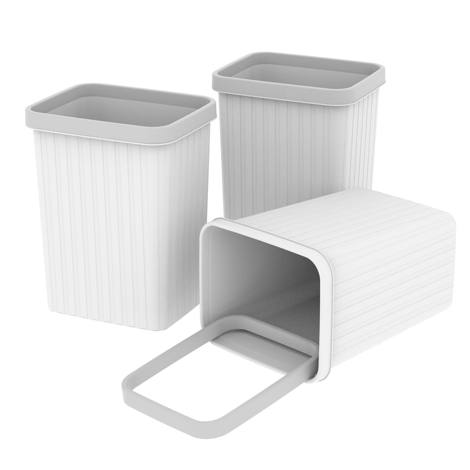 Cetomo 8.2L Plastic Waste Paper Bins - Set of 3 | Compact | White | Removable Rim 1