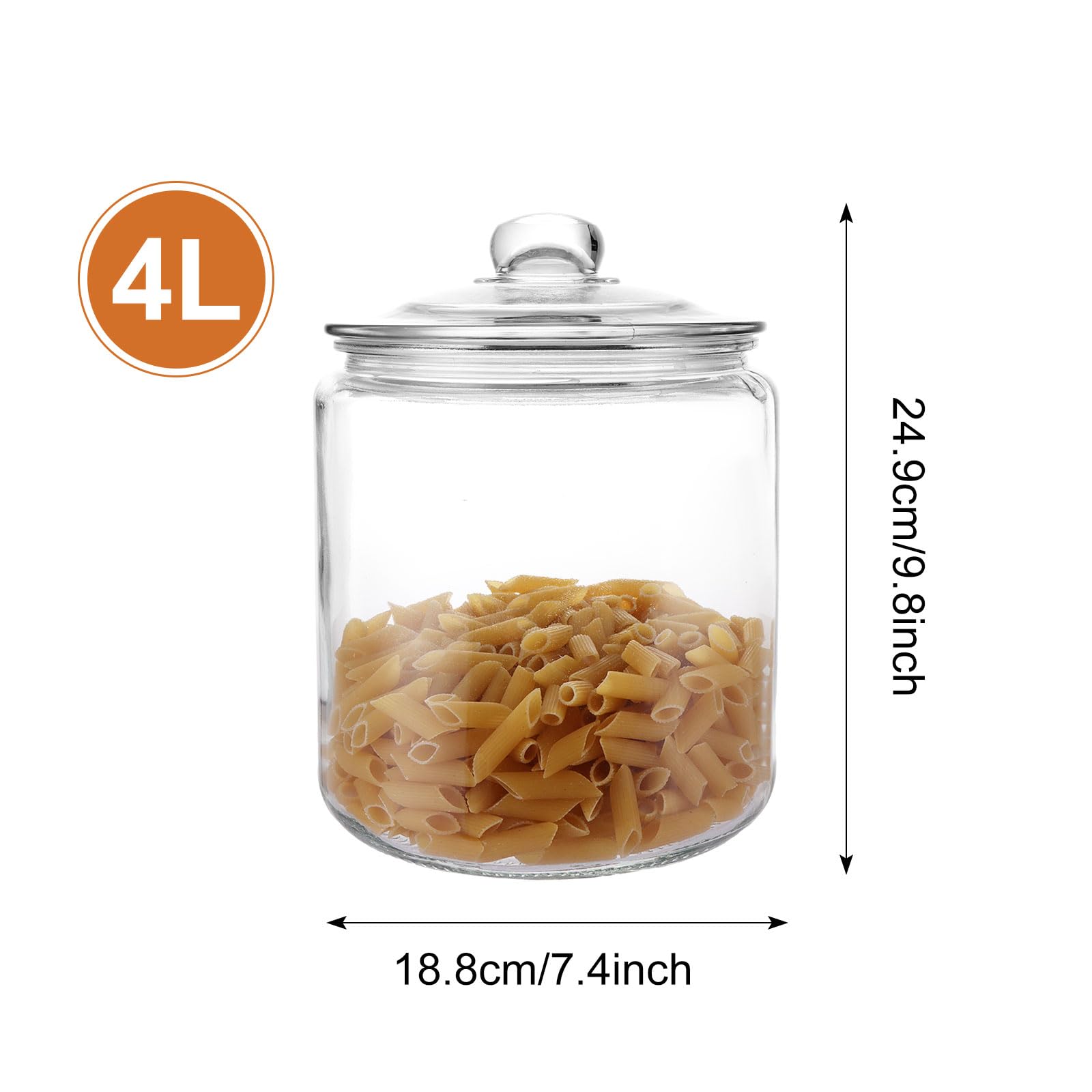ASelected Glass Storage Jar 4L Airtight Lid for Dry Foods, Pasta, Sweets | 17x25cm 2