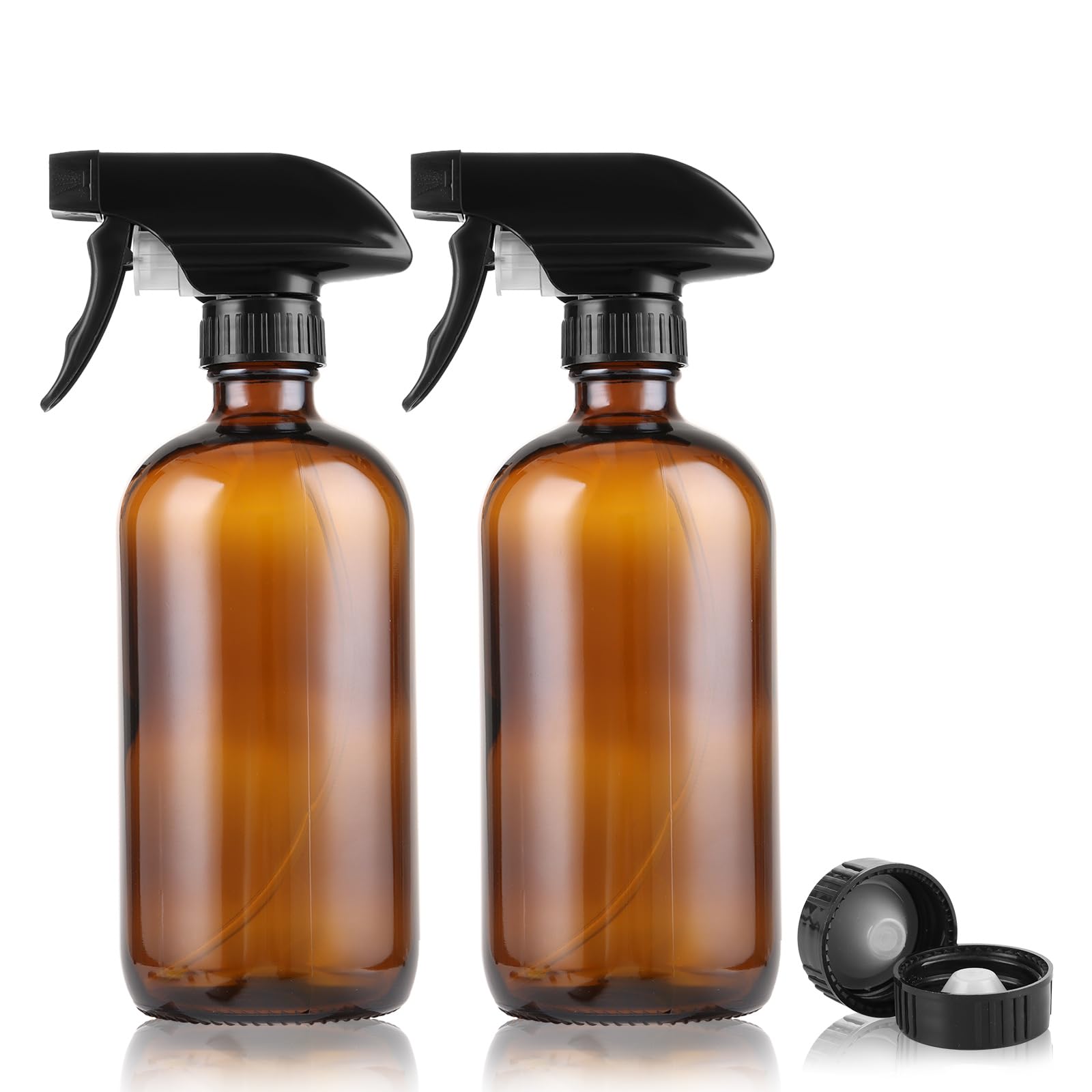 ASelected 2 Pcs Amber Glass Spray Bottles - 500ml Leak Proof Reusable for Cleaning & Gardening