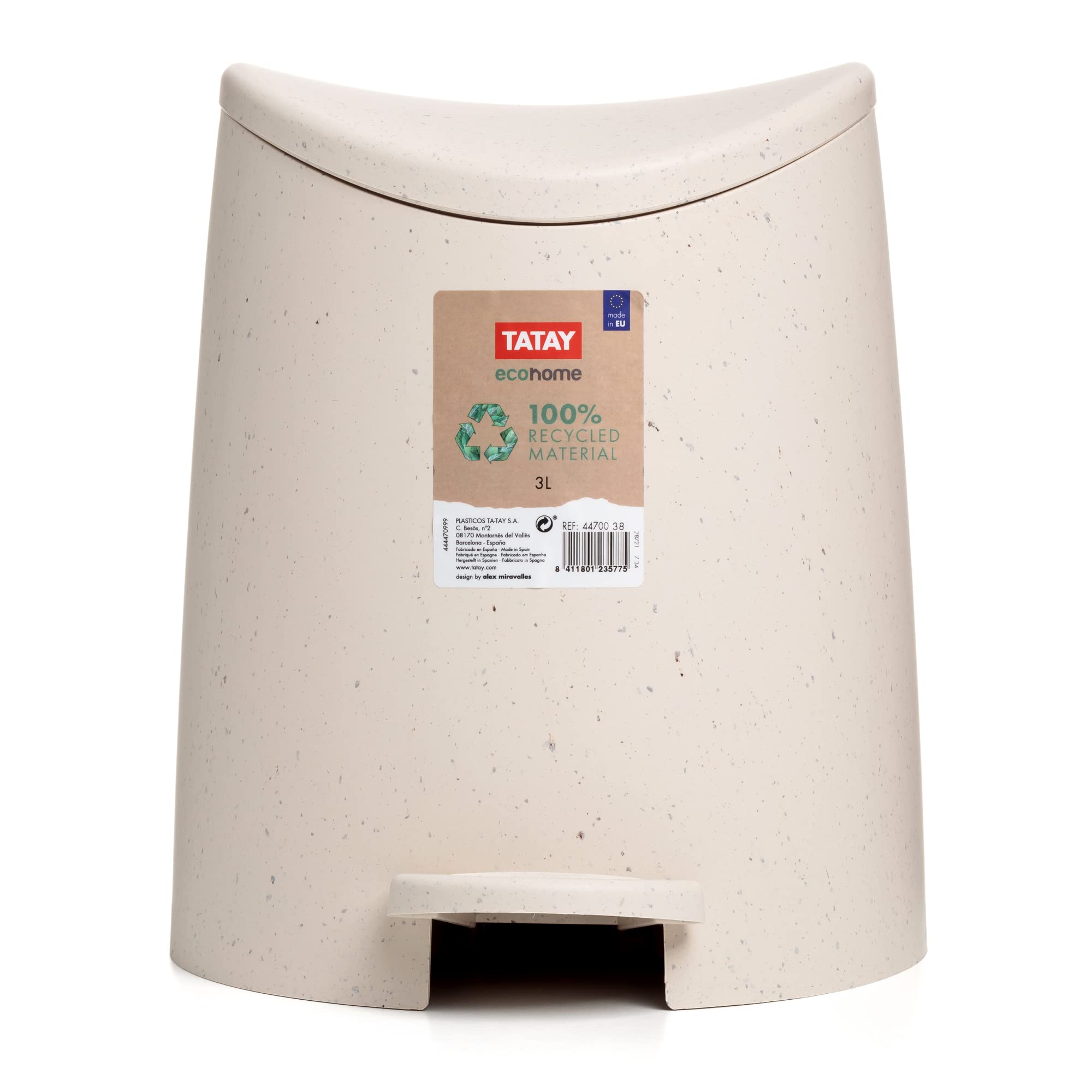 TATAY Bathroom Bin - 3L Capacity | Pedal Operated | Ecohome Beige Plastic 3