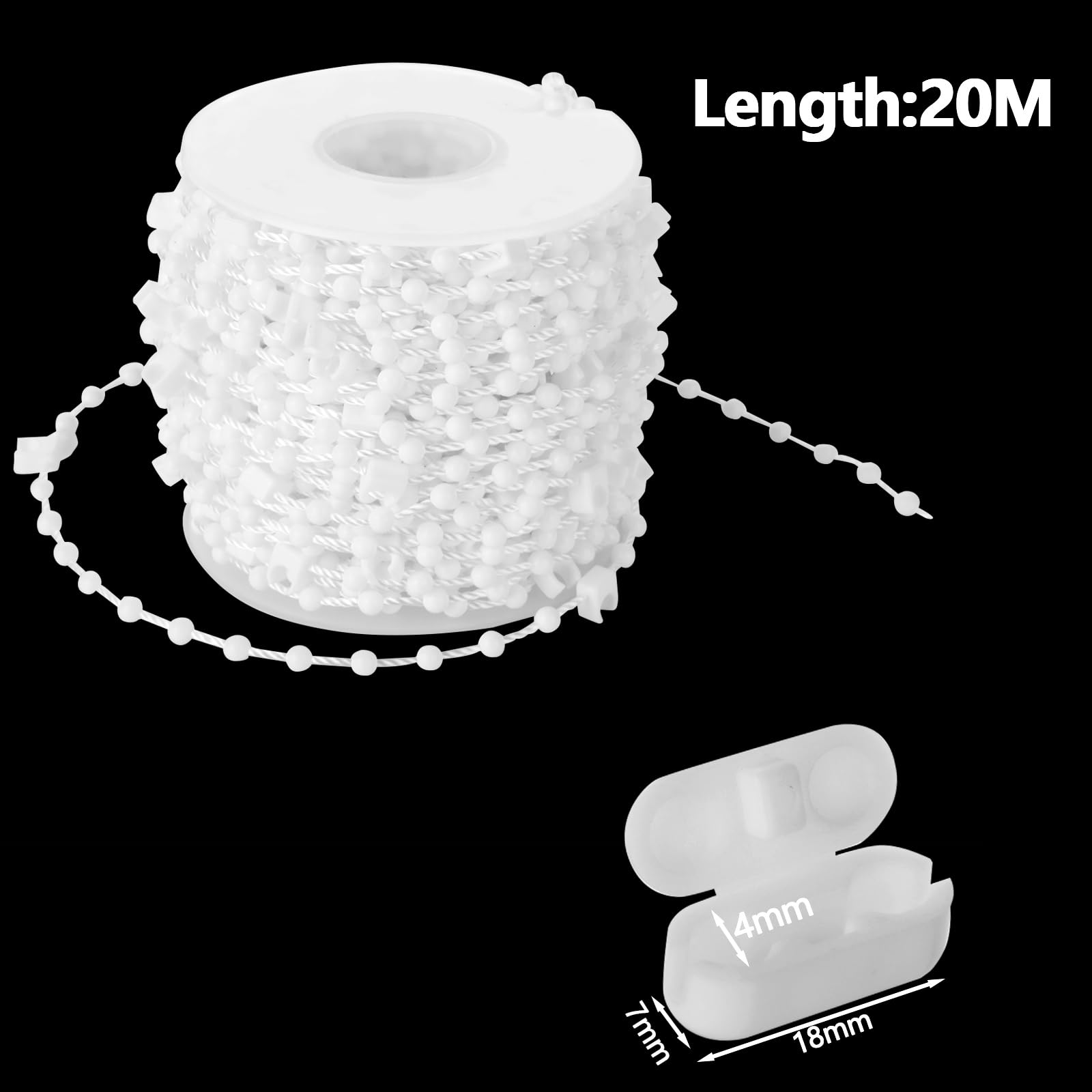 ASelected Vertical Blind Chain Repair Kit - 20 Meter Chain with 200 Clips & 5 Connectors | Durable Plastic