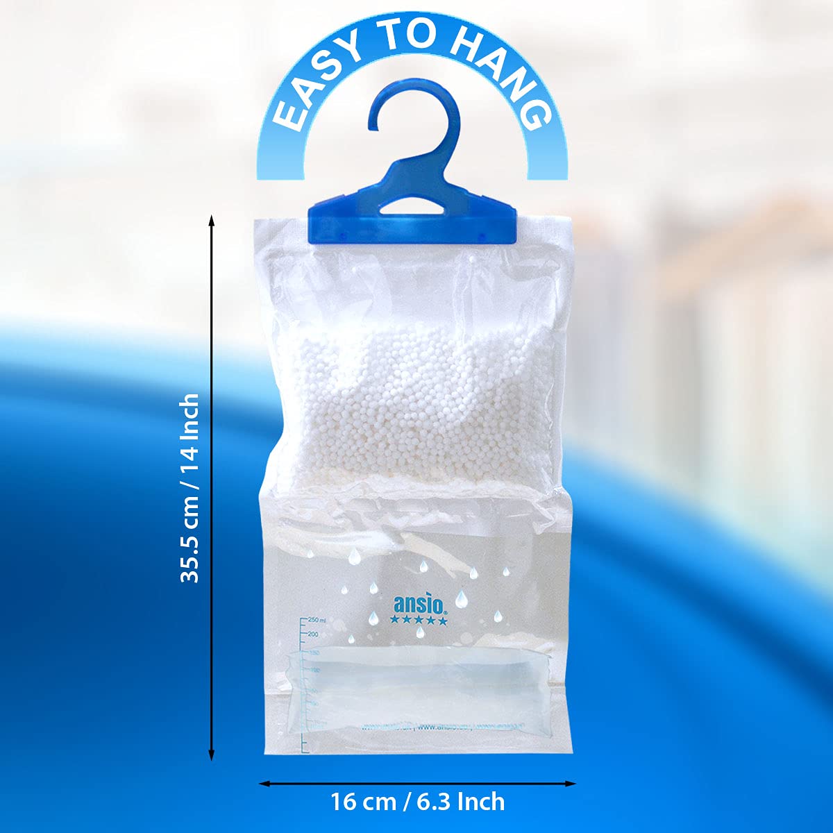 ANSIO Wardrobe Dehumidifier Disposable Hanging Bags - Pack of 6 | Absorbs Damp & Condensation 4