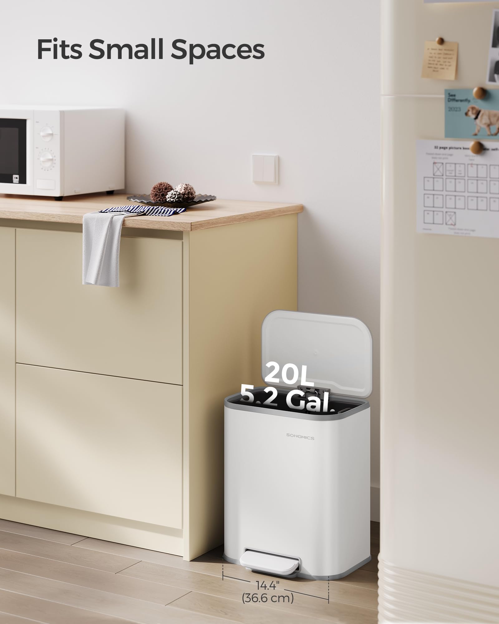 SONGMICS 20L Kitchen Pedal Bin - Soft-Close Lid, Cloud White Steel Trash Bin 4