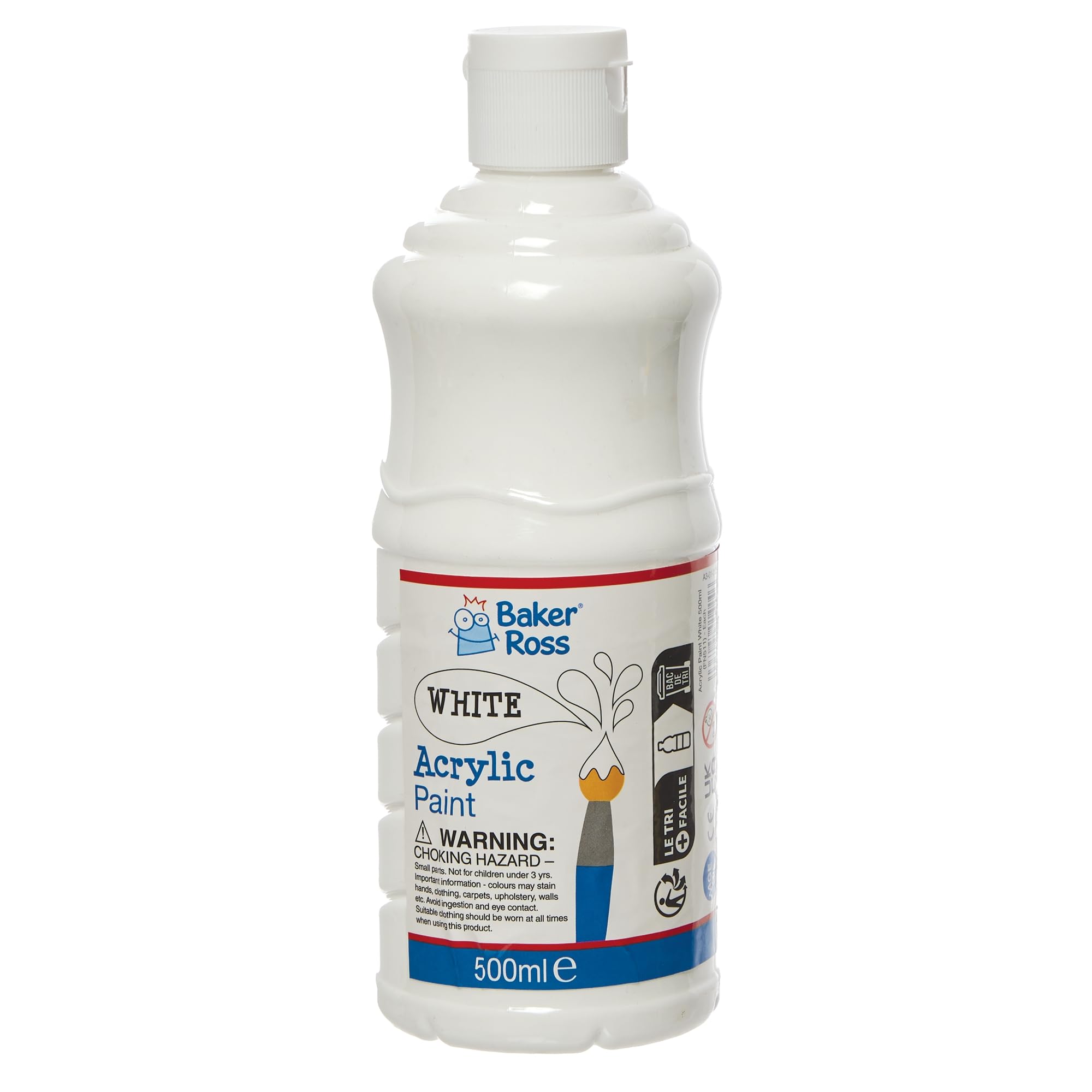 Baker Ross FN511 White Acrylic Paint 500ml - Waterproof & Gloss Finish | Wood, Card, Canvas 1