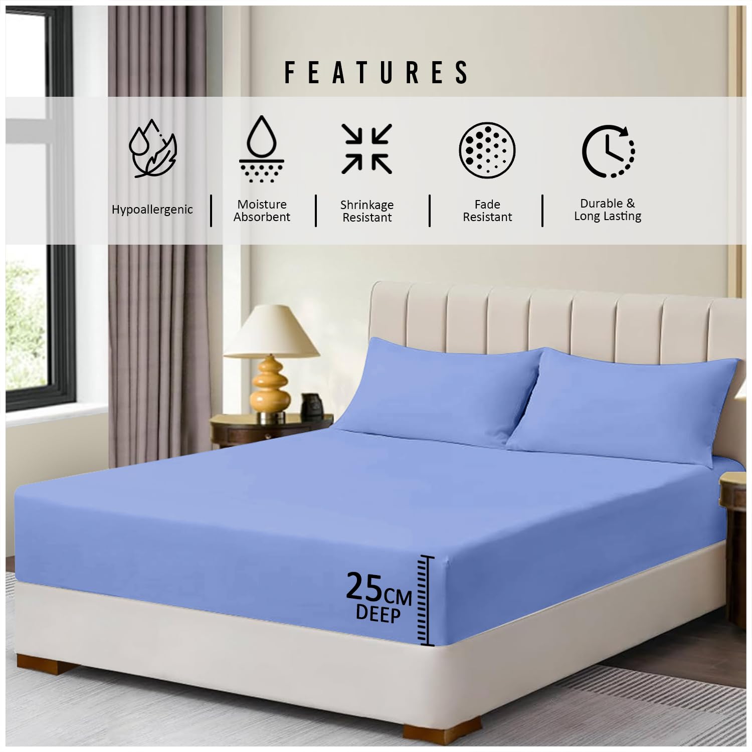 Super Dreamer Microfiber Fitted Sheet - Double (137x193 cm) | 100% Polyester | Sky Blue 4
