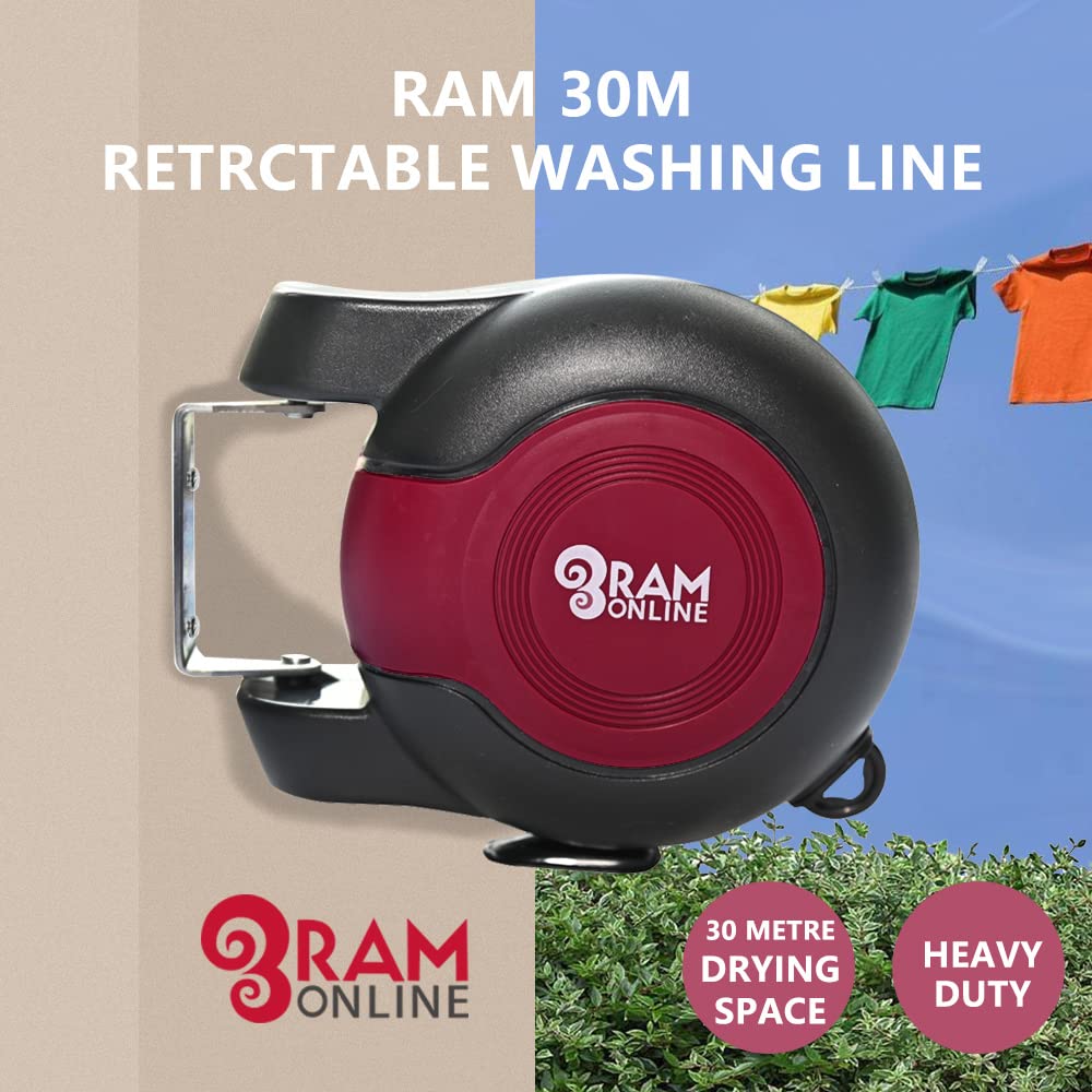 RAM ONLINE Retractable Clothes Line - 30 Metre Twin Cable Washing Line | Heavy Duty Nylon Polyester 3