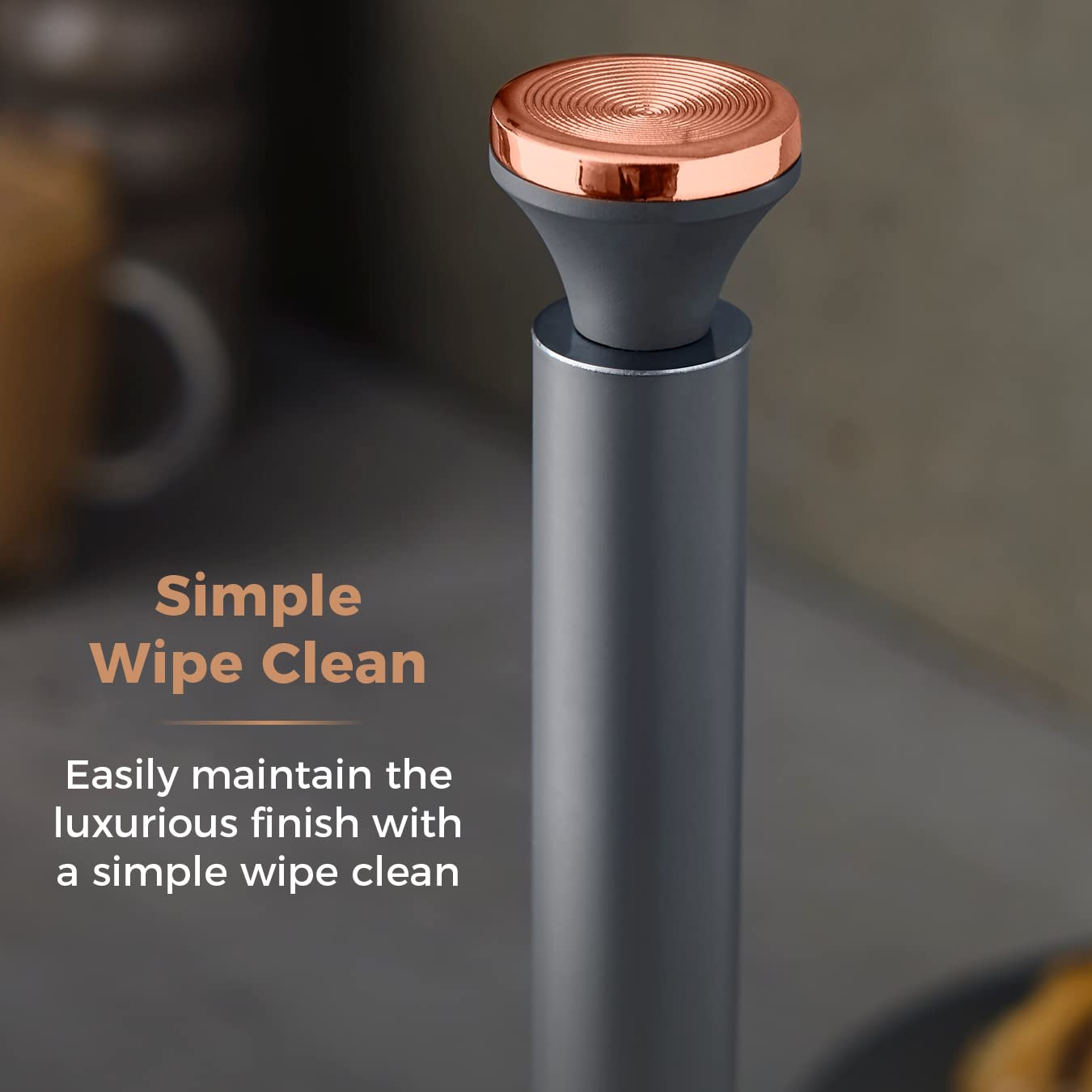 Tower Cavaletto Metal Paper Towel Holder - Stable Base | Fits Standard Rolls | Grey/Rose Gold 6