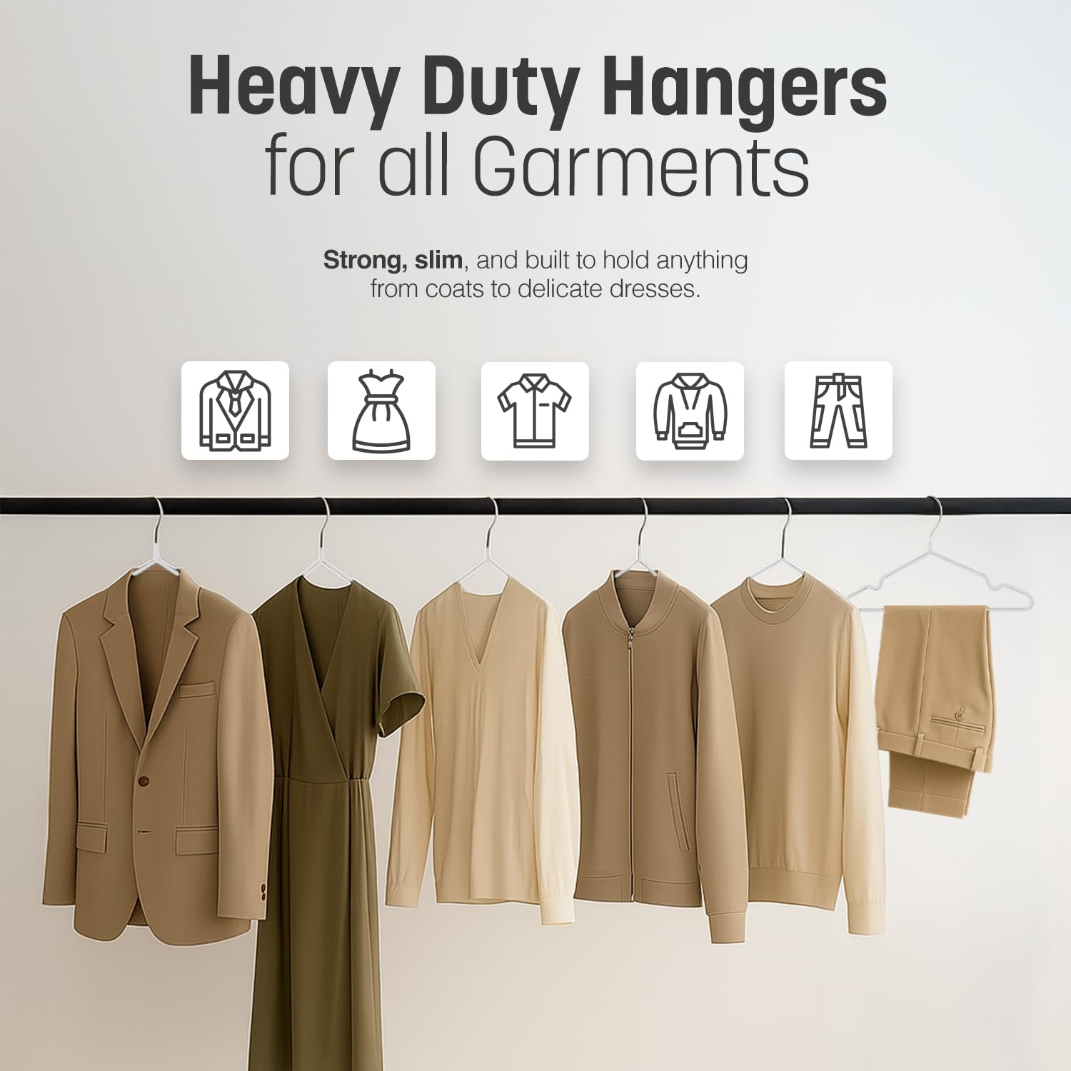 KEPLIN 20 Pack Rubber Coated Metal Hangers - Heavy Duty Non-Slip Space Saving for Wardrobes | White 6