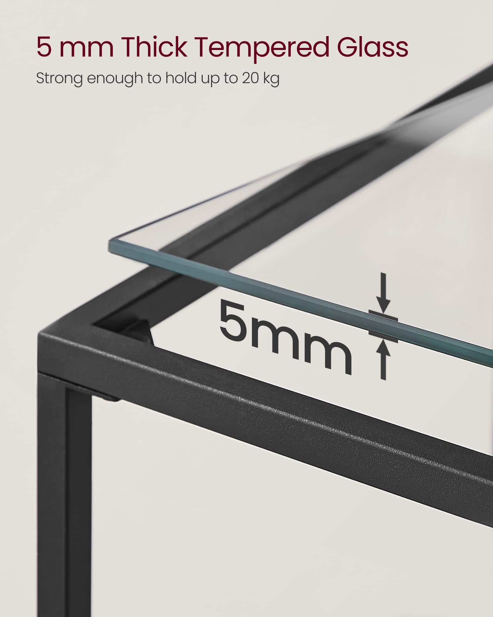 VASAGLE Console Table - Tempered Glass Top | Black Steel Frame | 100 x 35 x 80 cm 7