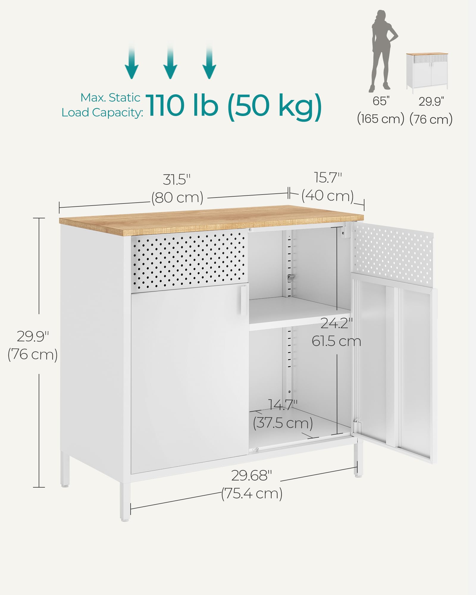 SONGMICS Metal Storage Cabinet with Double Doors | 80W cm Capacity | Natural + White 3