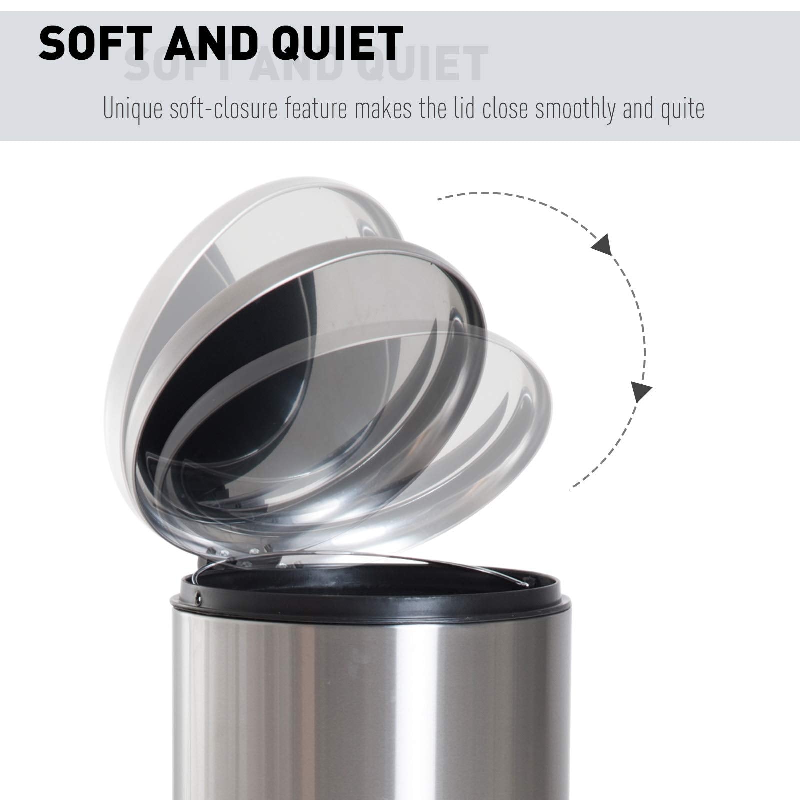 HOMCOM 30L Foot Pedal Bin - Fingerprint Proof Stainless Steel Kitchen Waste Can | Black/Silver 4