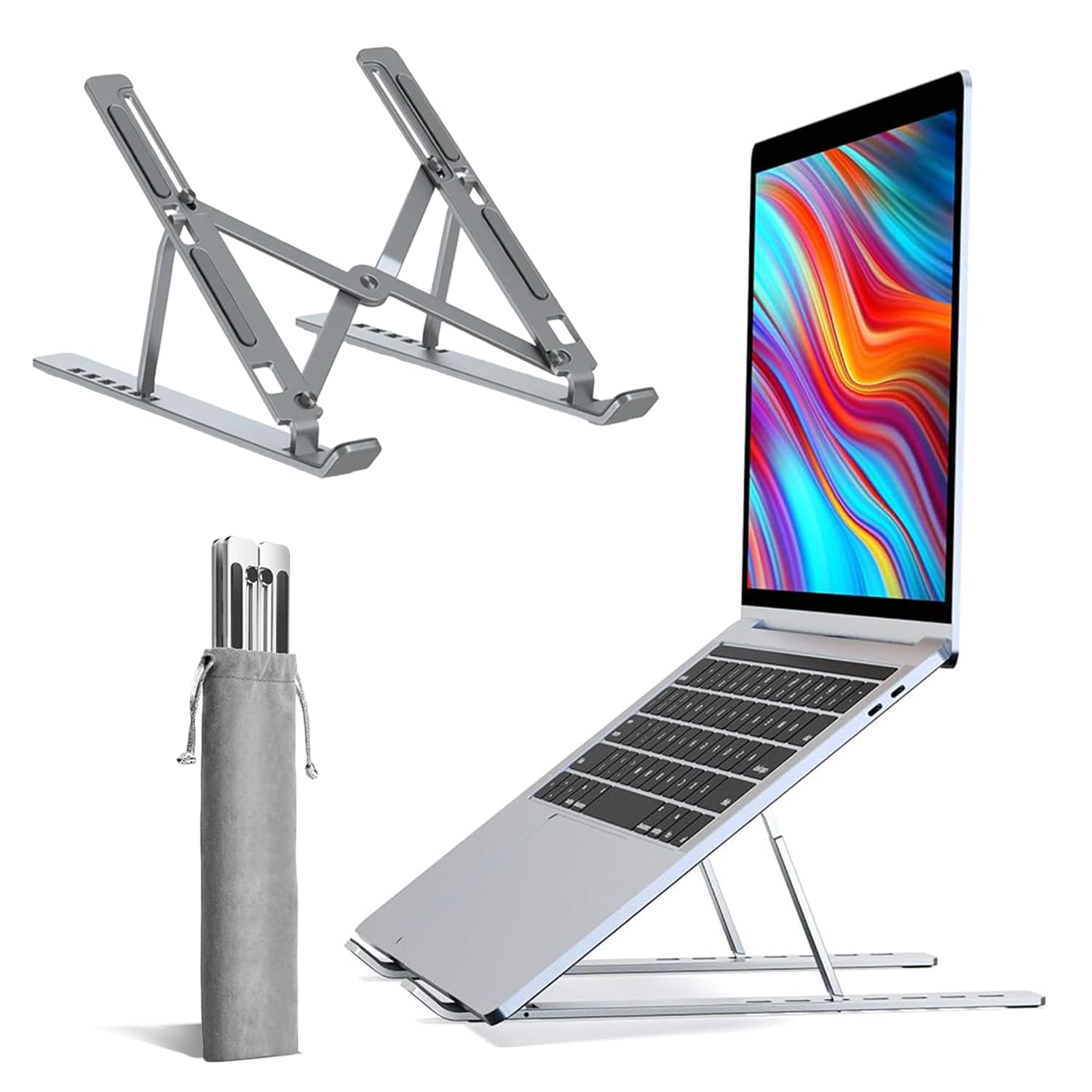 Roe Tenpo Adjustable Laptop Stand for Desk - 6-Angle Riser, Aluminum Alloy, Silver