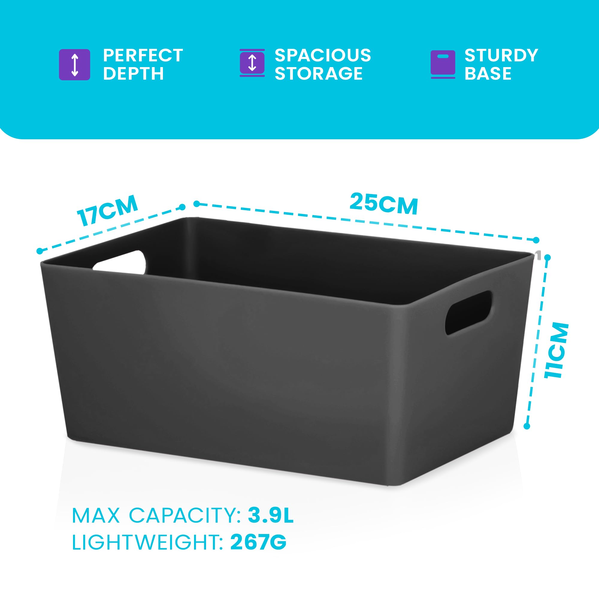 Niftii 5-Pack Plastic Shelf Baskets with Sturdy Handles | 3.9L Capacity | Black 4