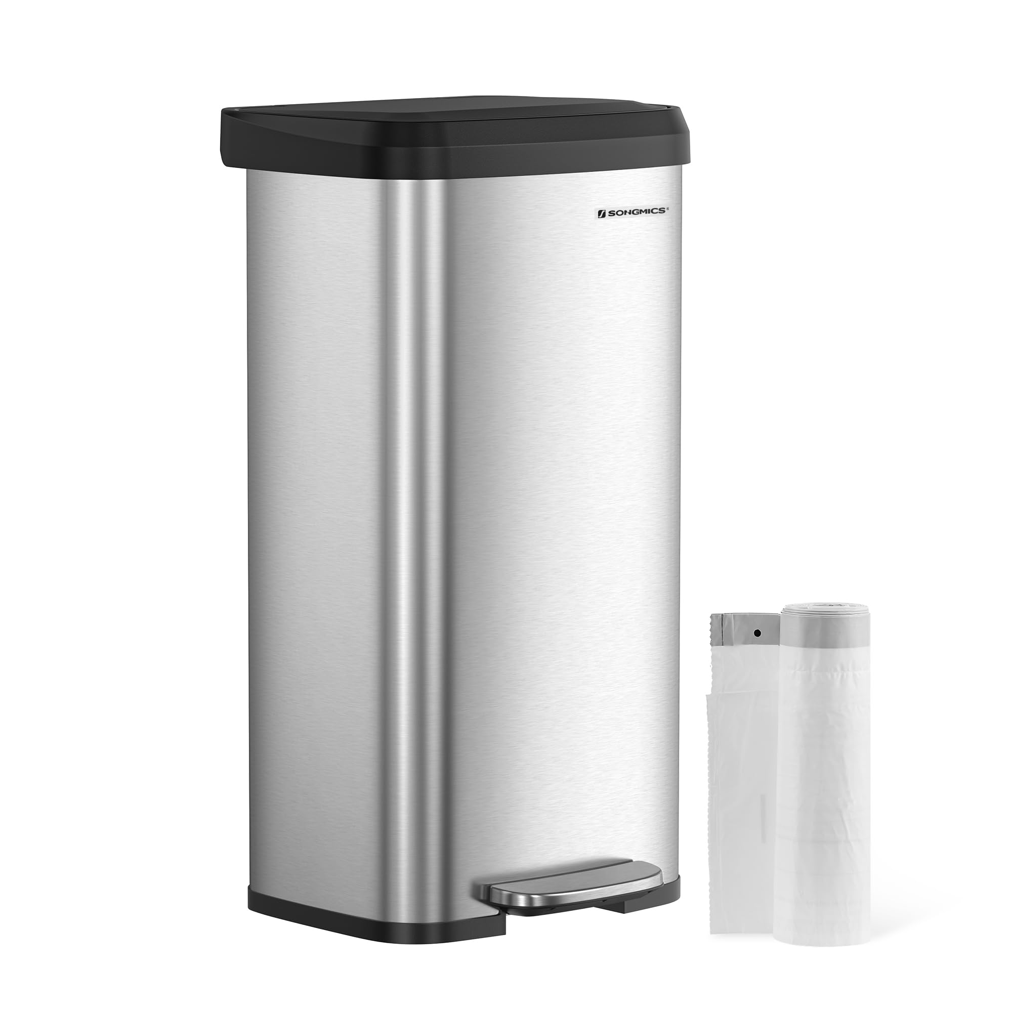 SONGMICS Kitchen Bin - 68L Capacity | Steel Pedal Bin | Silver + Black 1