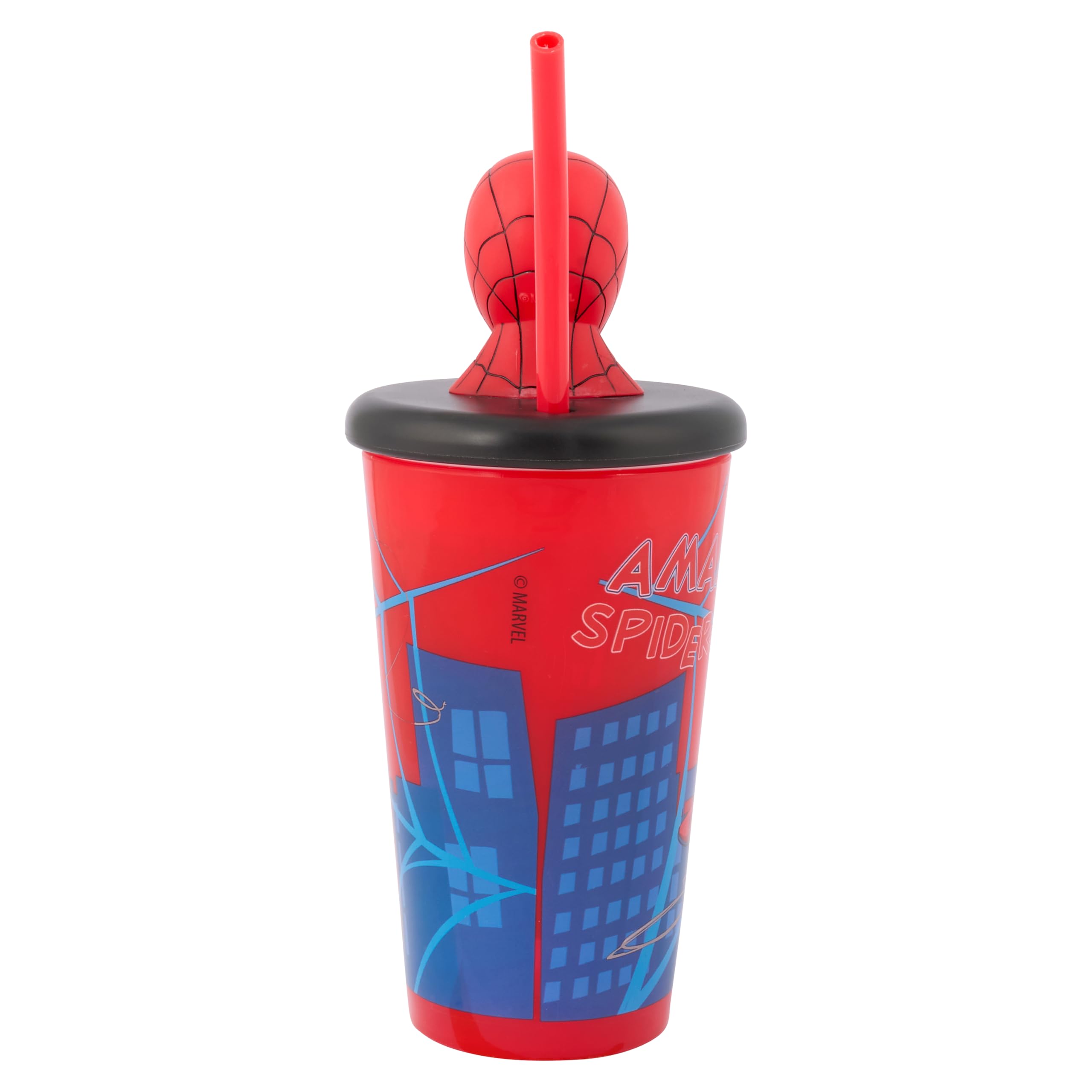 Marvel Spider-Man Web 3D Tumbler - 444ml Capacity | BPA-Free Kids Drinkware with Straw 3