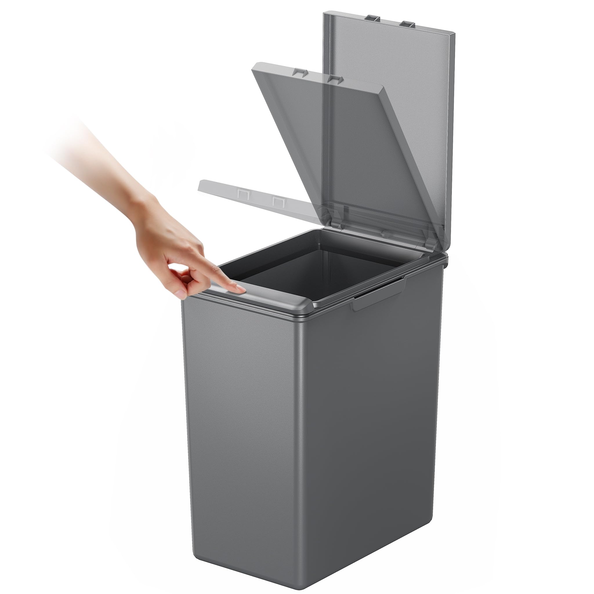 EKO Morandi 20L Kitchen Recycling Bin with Touch-Top Lid | Slim Plastic Resin Design | Dark Grey 1