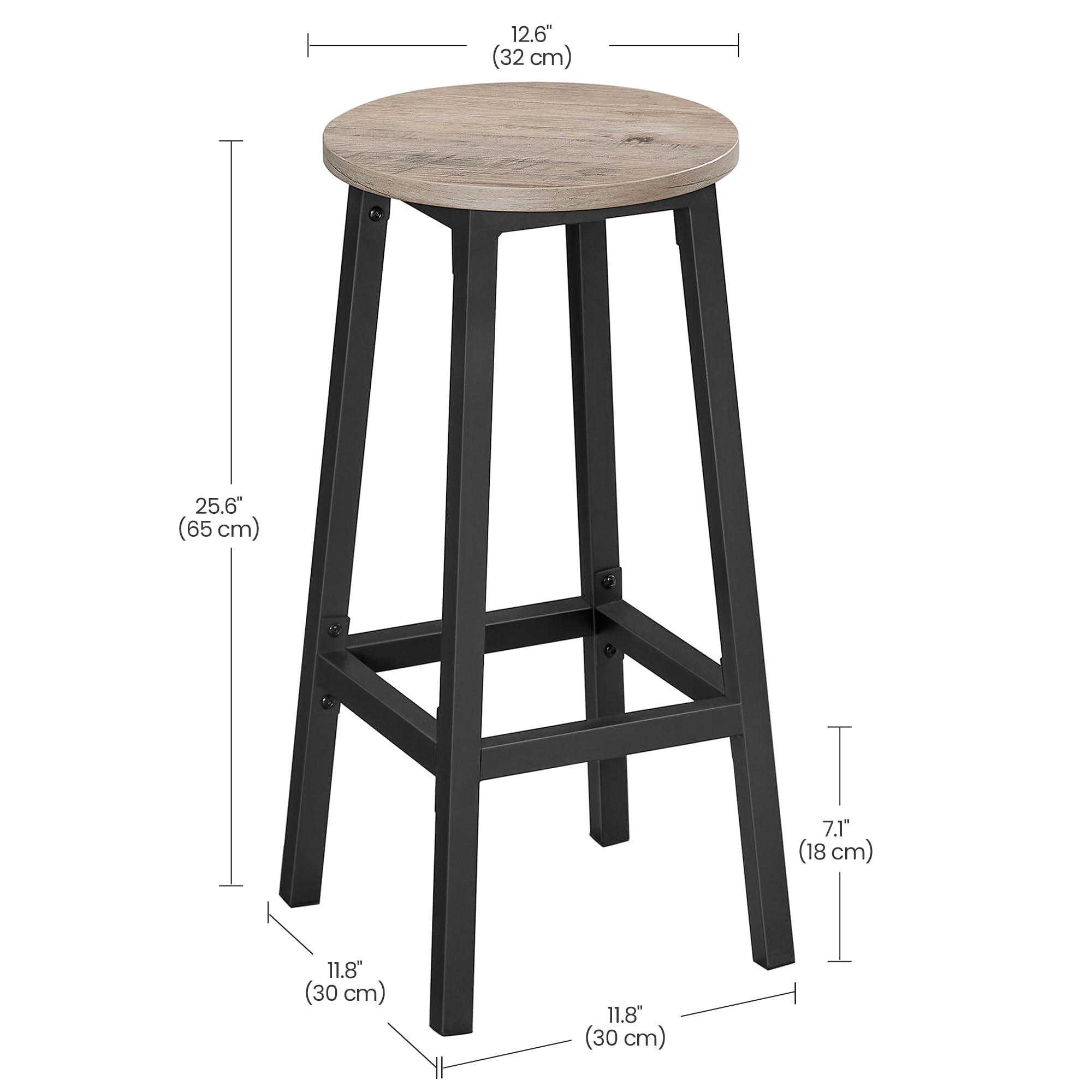VASAGLE Bar Stools Set of 2 - Metal Frame & Footrest | Greige & Black | 65 cm H 3