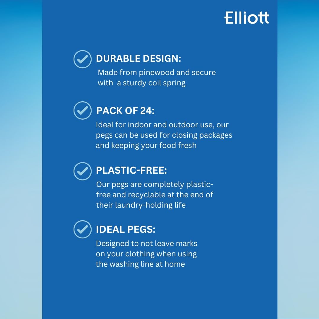 Elliott Extra Large Pinewood Clothes Pegs - 24 Pack, Coiled Spring, Indoor/Outdoor Use 3