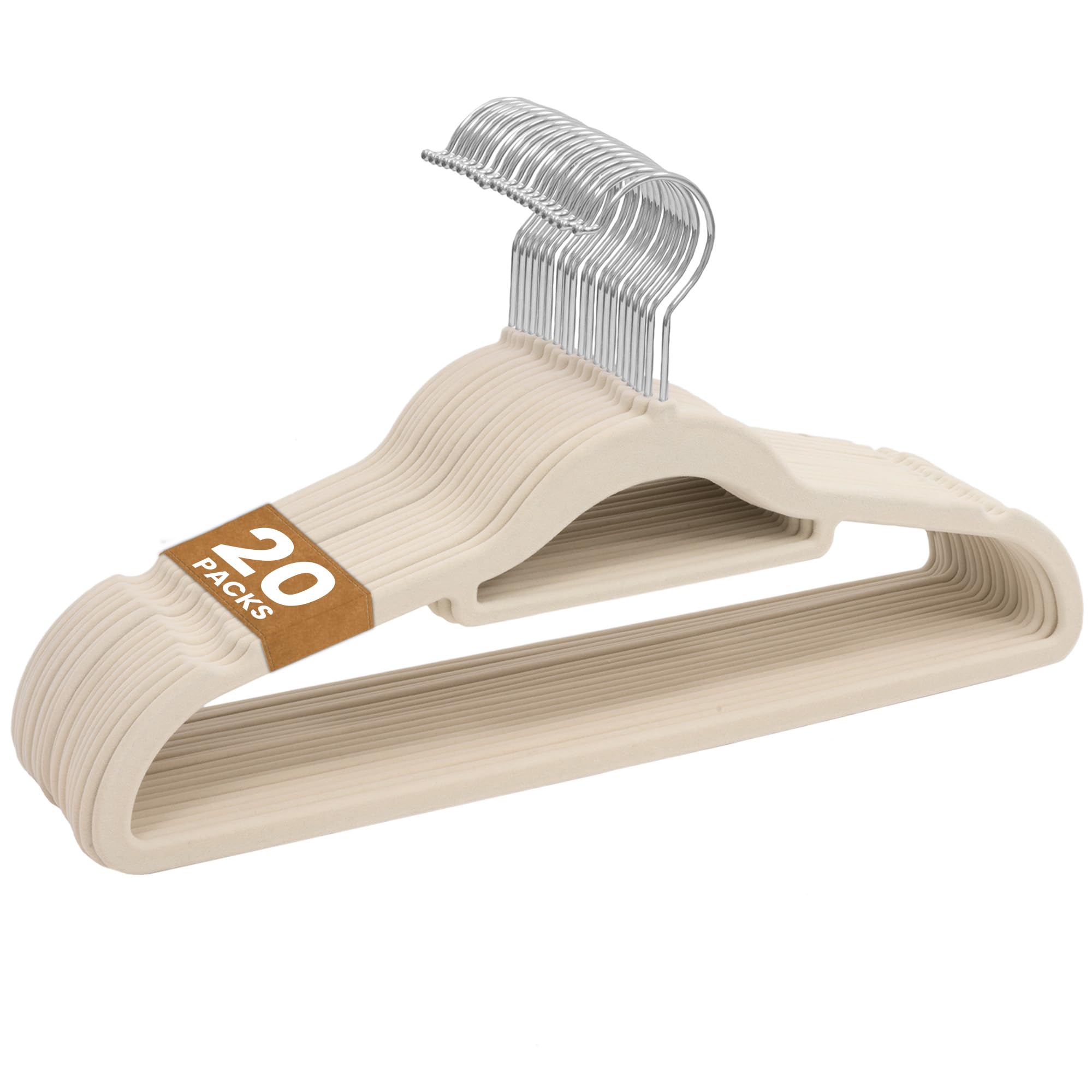 Sasha Morel Velvet Coat Hangers - 20 Pack, Space Saving Slim Design, Anti-Slip, Cream