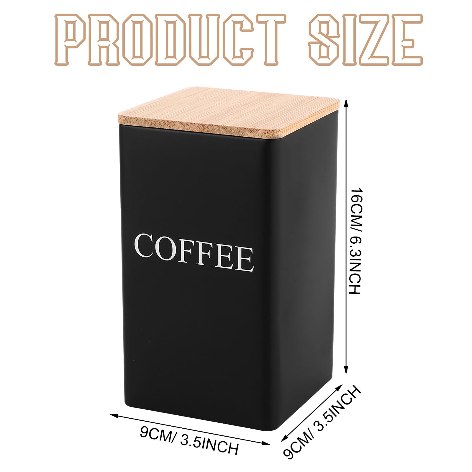 ASelected 3-Piece Metal Canister Set - 1L Airtight Storage for Coffee, Tea, Sugar | Square Black 2