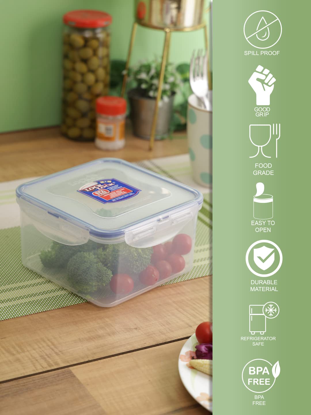 LocknLock Square Plastic Food Container - 1.2L Airtight Storage | Freezer & Microwave Safe 3