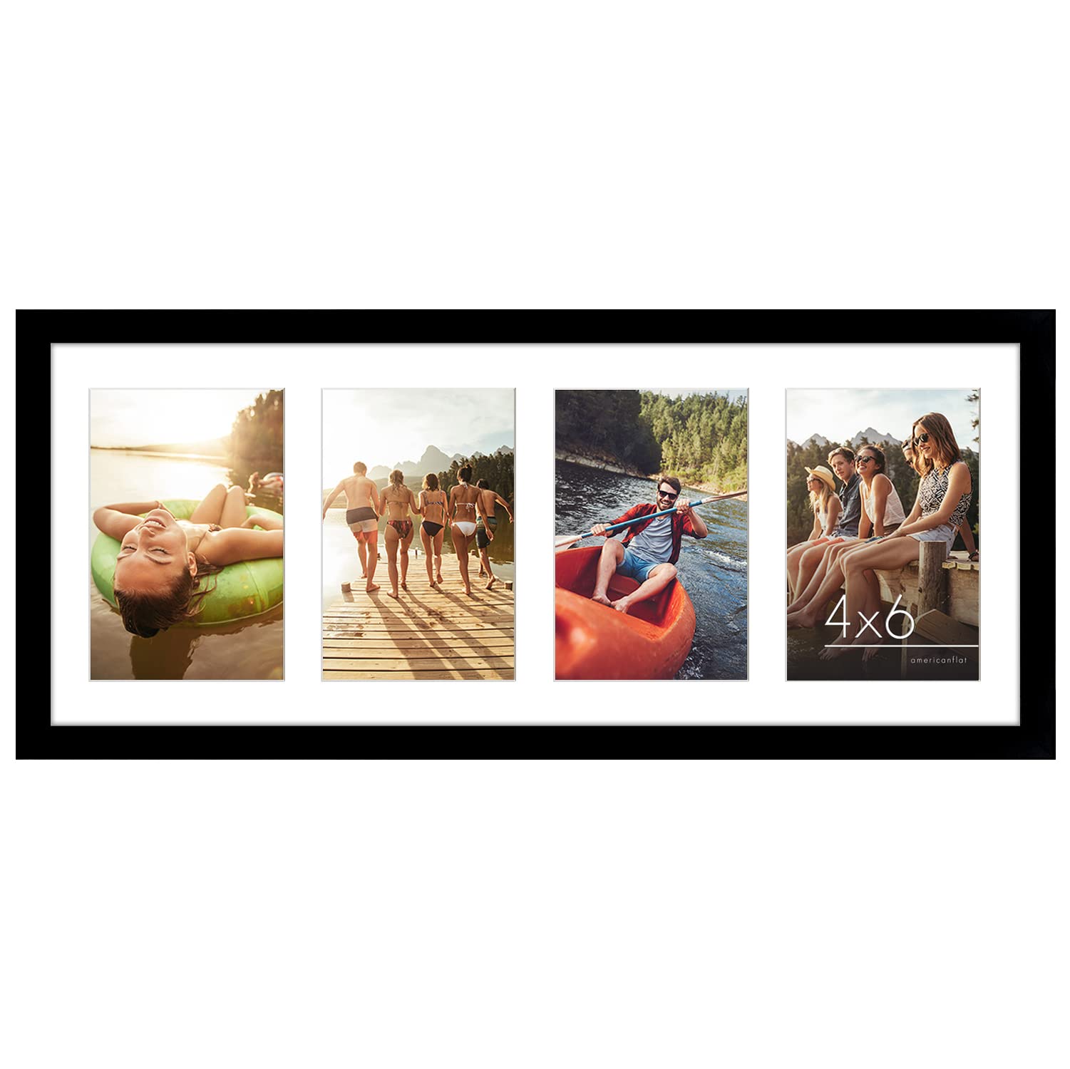 Americanflat Signature Collection 8x20 Collage Photo Frame | Fits Four 4x6 Photos | Black Engineered Wood