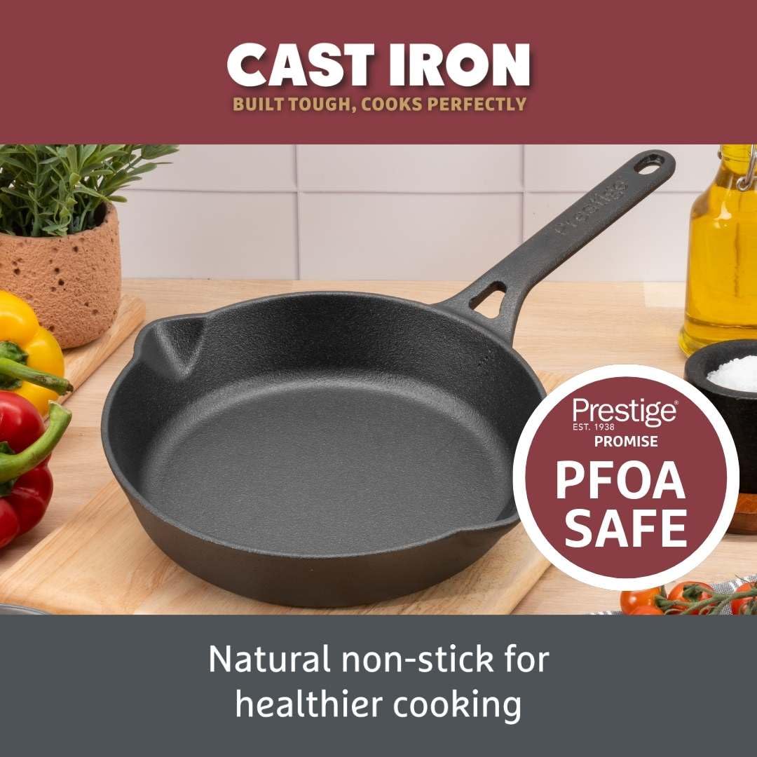 Prestige Cast Iron Frying Pan - 22 cm, Pre-Seasoned, Induction & Oven Safe 2