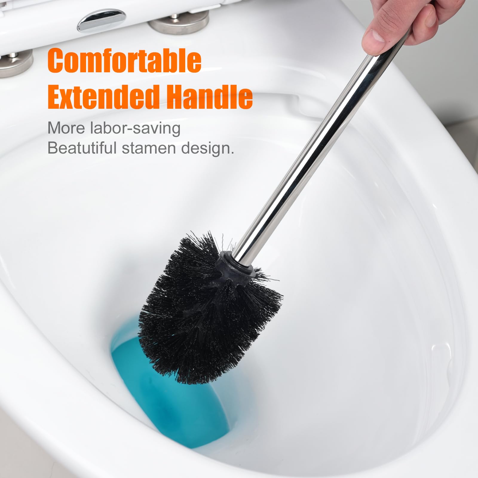 Ibergrif Toilet Brush Replacement Set - 4 Pack Stainless Steel Handles | Black | Long Handle 3