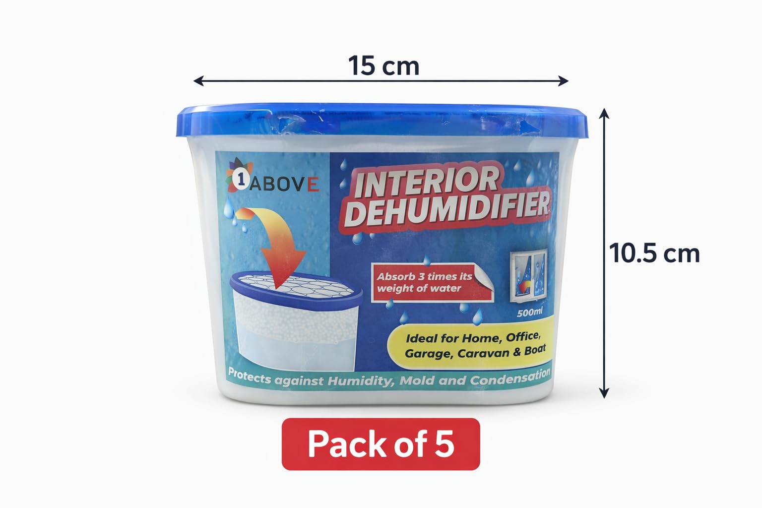 1ABOVE Dehumidifier - 500ml Capacity, Pack of 5 | Portable, Quiet Operation