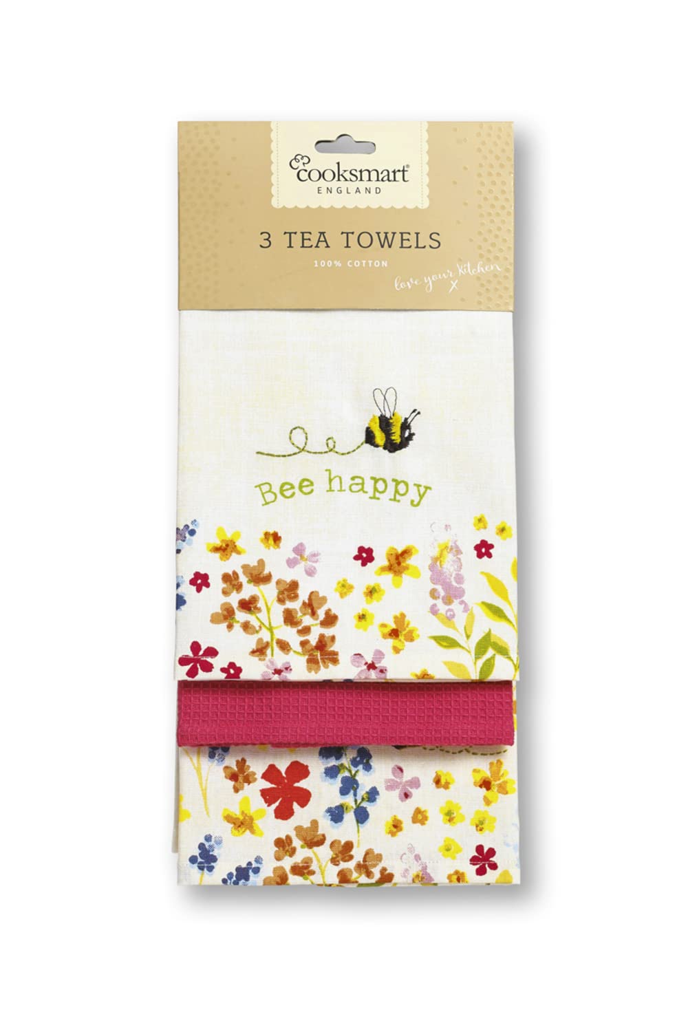 Cooksmart Pack of 3 Cotton Tea Towels - Yellow, Super Soft | TT9644 1