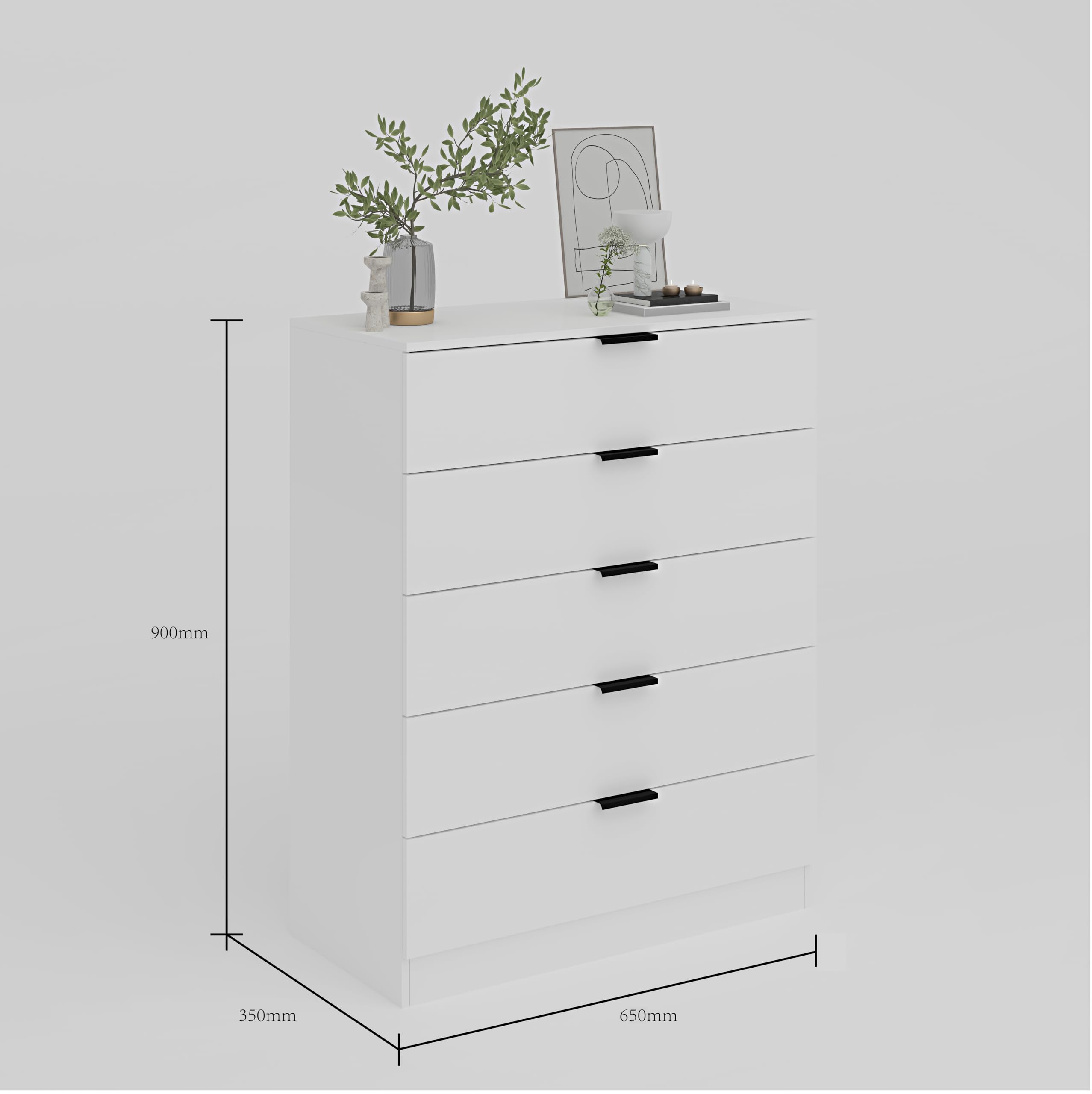 Home Source Phoenix Tall 5 Drawer Chest of Drawers - White | 90H x 63W x 35D cm 3