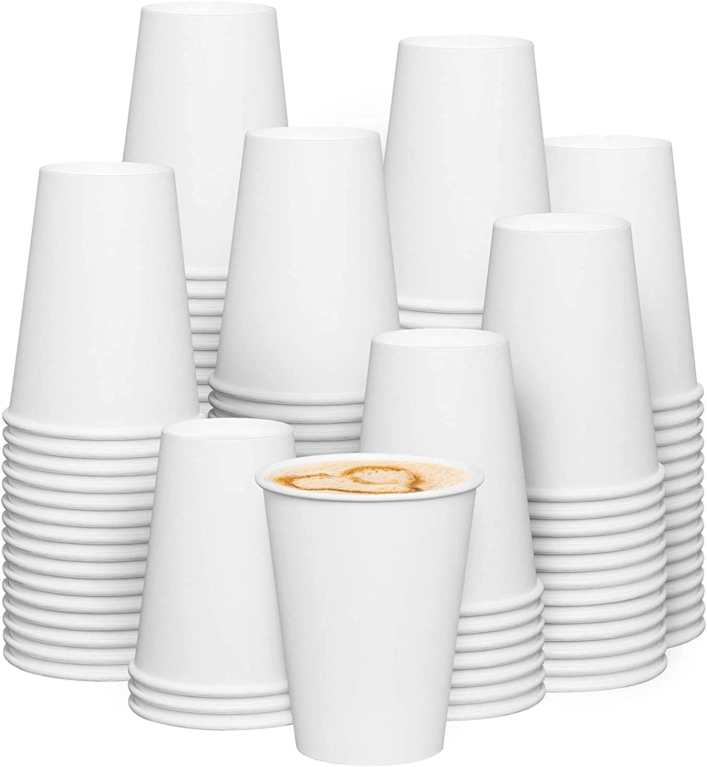 Zuvo Paper Cups - 8oz Single Wall White Disposable Cups | 100 Pack | Leak Proof