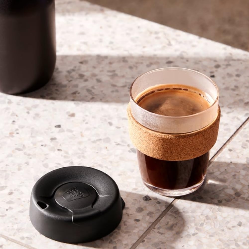 KeepCup Brew Cork Reusable Coffee Cup - Tempered Glass & Cork | 12oz/340ml | Black