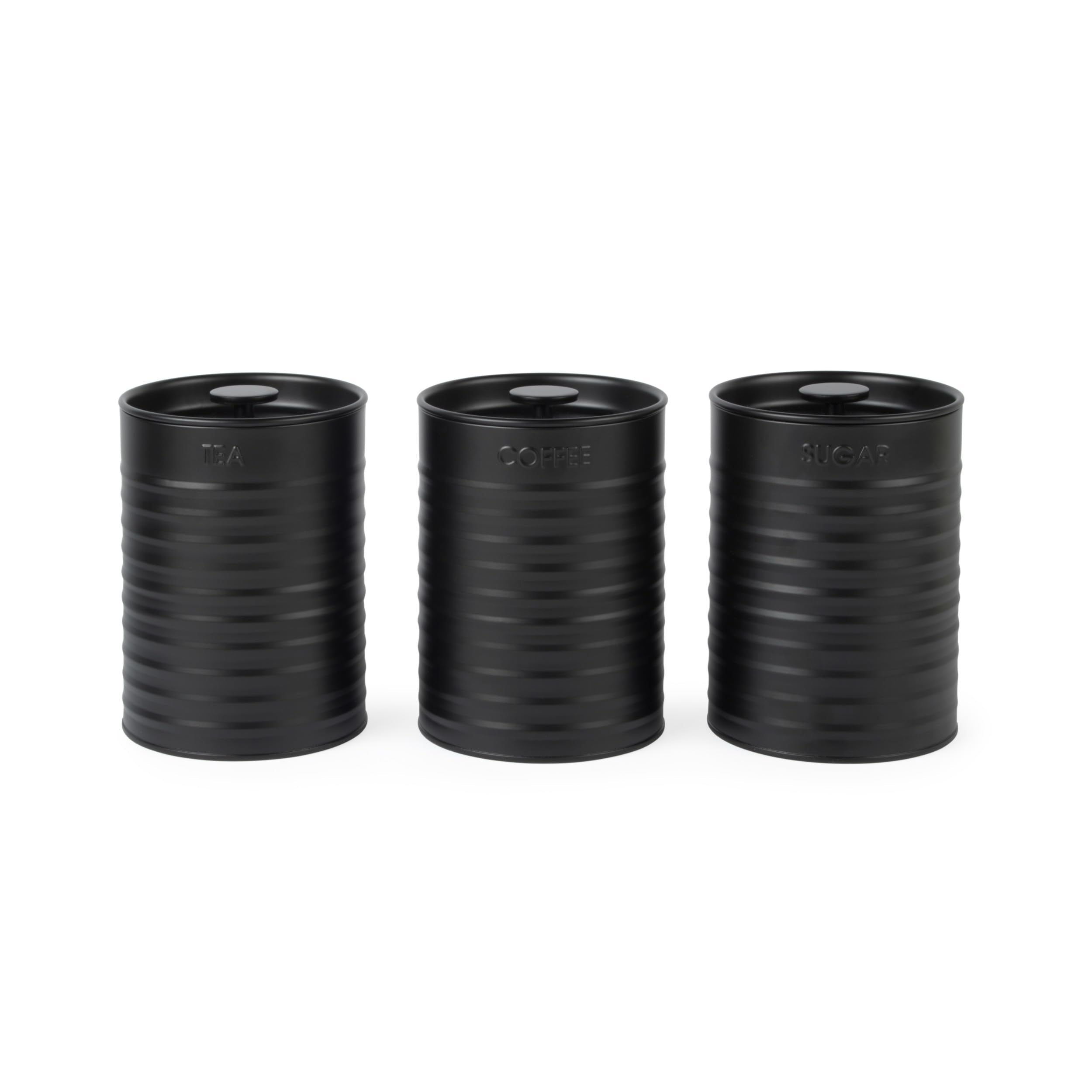 Russell Hobbs Ribbed 3-Piece Canister Set - Black | Powder-Coated Steel | Air Tight Storage 1