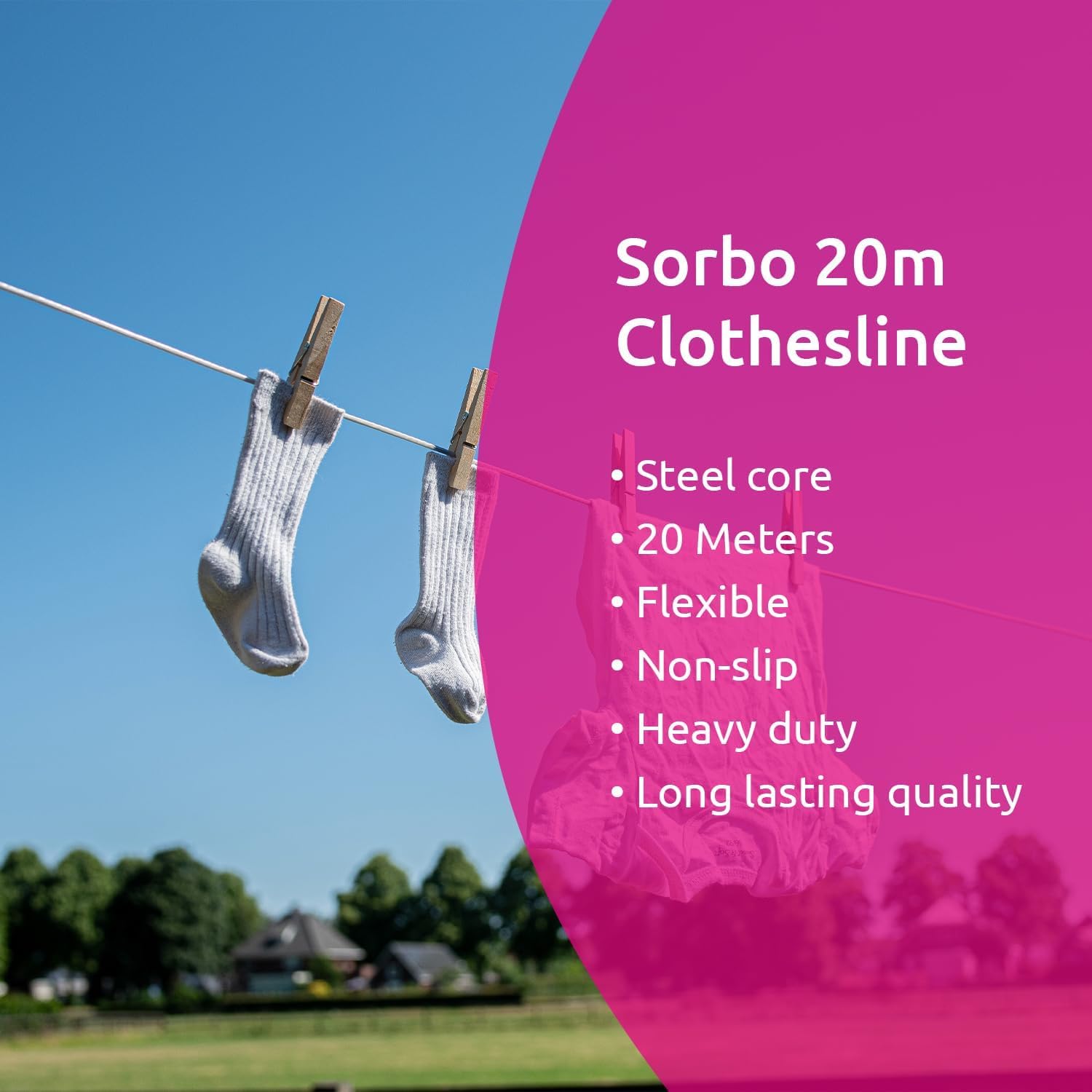 Sorbo Heavy Duty Clothes Line - 20 Metre Length with Steel Core | Weather-Resistant Plastic Coating 6