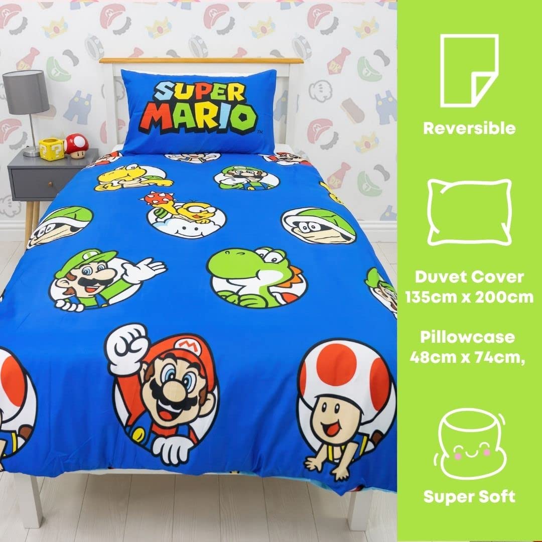 Character World Nintendo Super Mario Single Duvet Cover Set - Continue Design | Blue 7