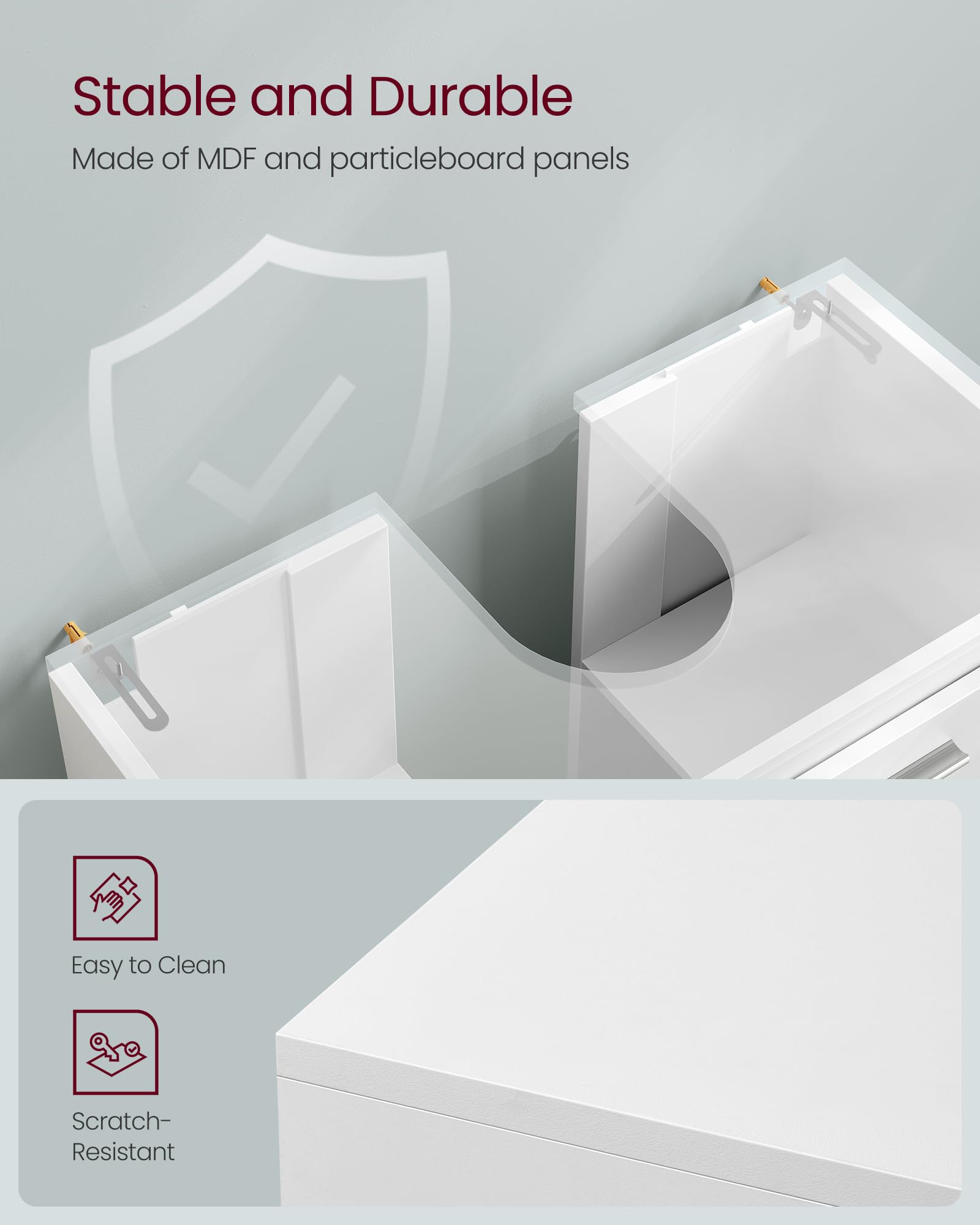 VASAGLE Under Sink Bathroom Cabinet - Cloud White | 3 Drawers | Adjustable Shelf | MDF/Particleboard 6