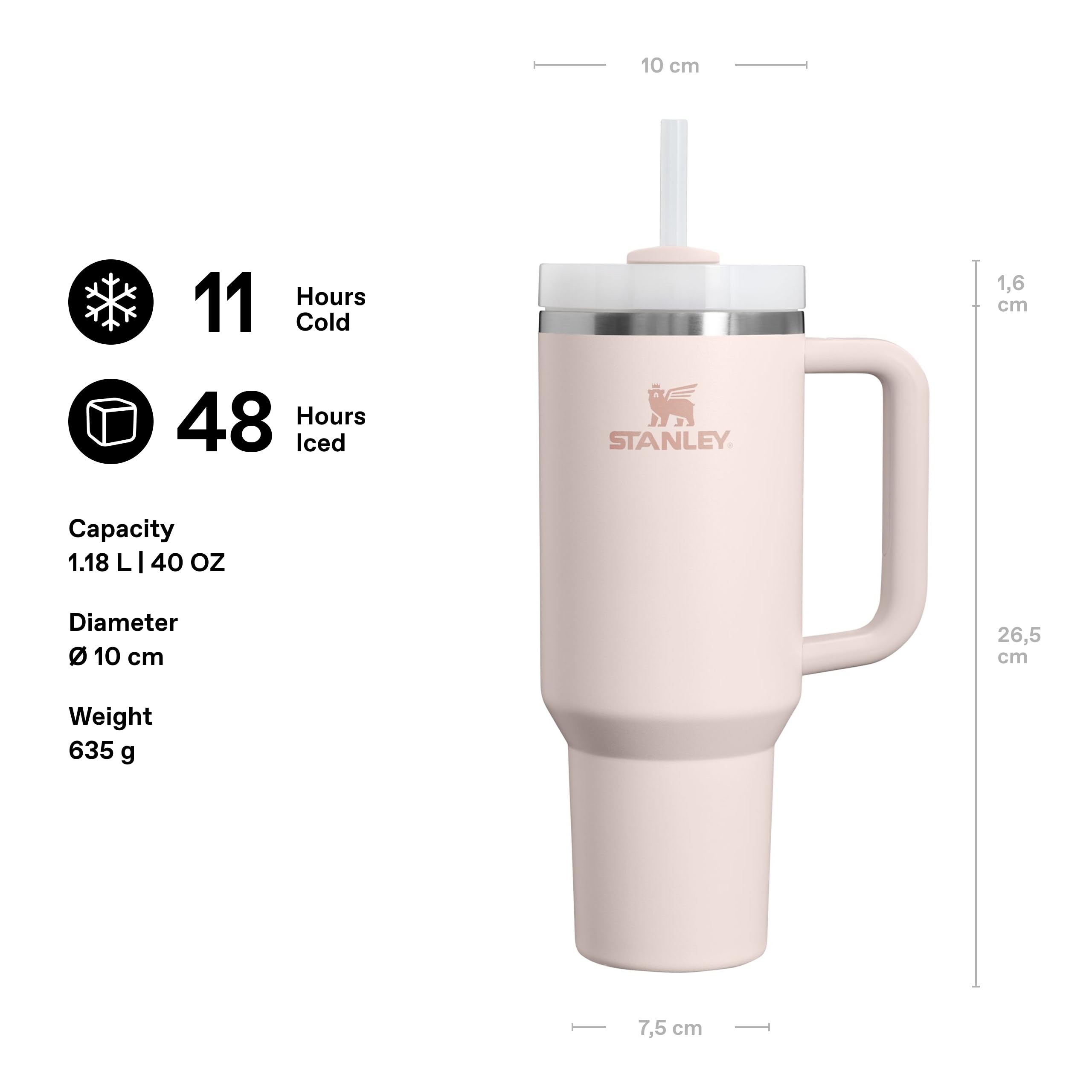 STANLEY 1913 Quencher H2.0 Flowstate Tumbler 1.2L Rose Quartz | Cold 11 Hrs, Ice 2 Days | Stainless Steel
