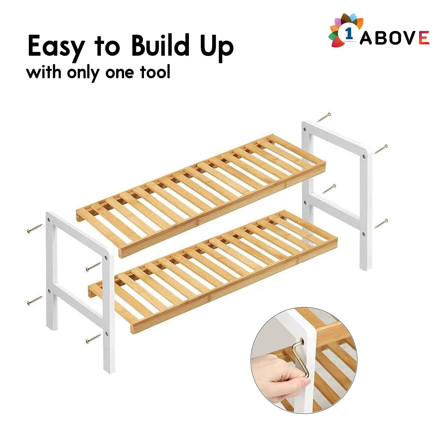 1ABOVE Bamboo Shoe Rack - 2 Tier Slim Storage | 67cm Wide | 15kg Max Load per Shelf 4