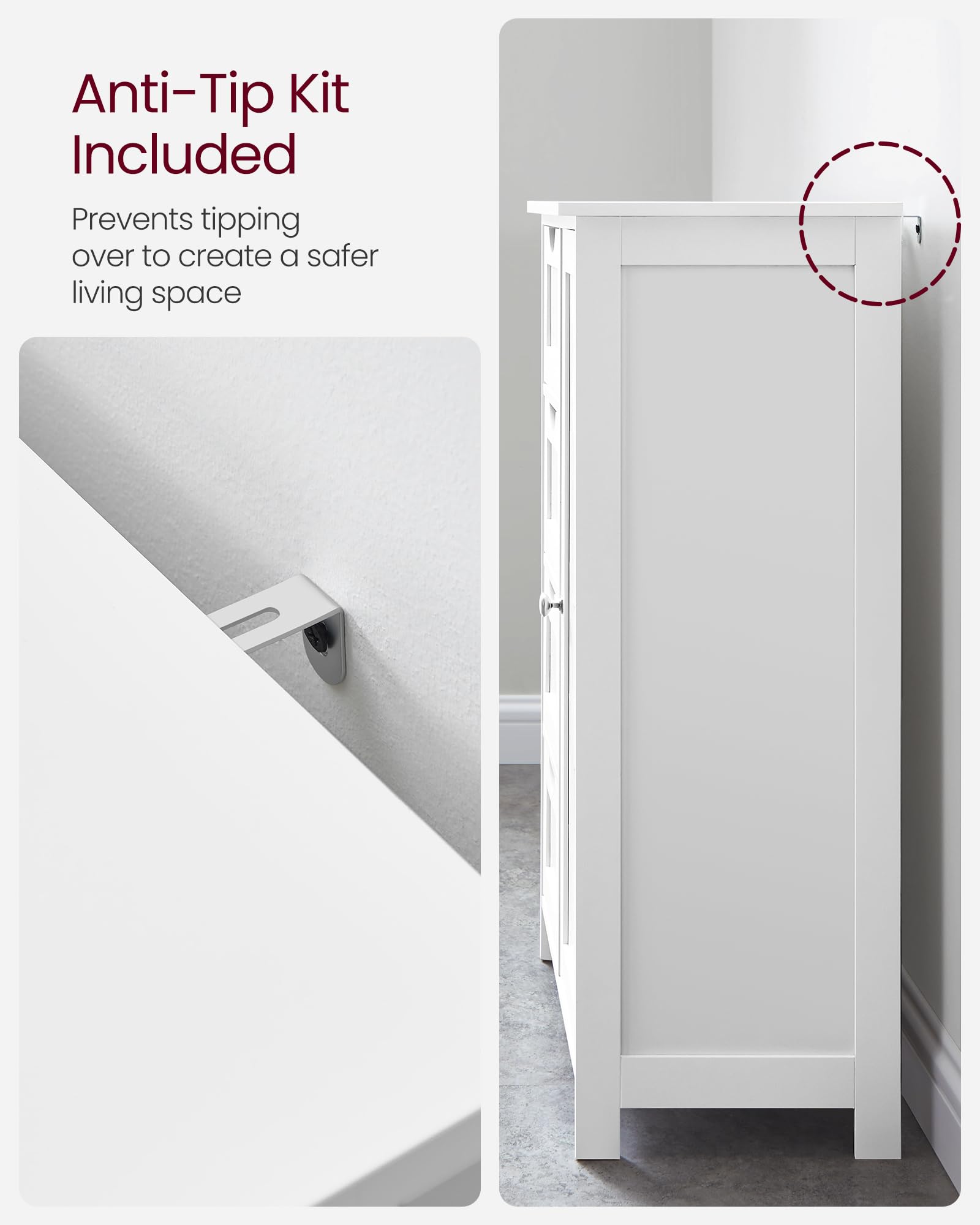 VASAGLE Bathroom Floor Storage Cabinet - 4 Drawers | Adjustable Shelf | Cloud White 7