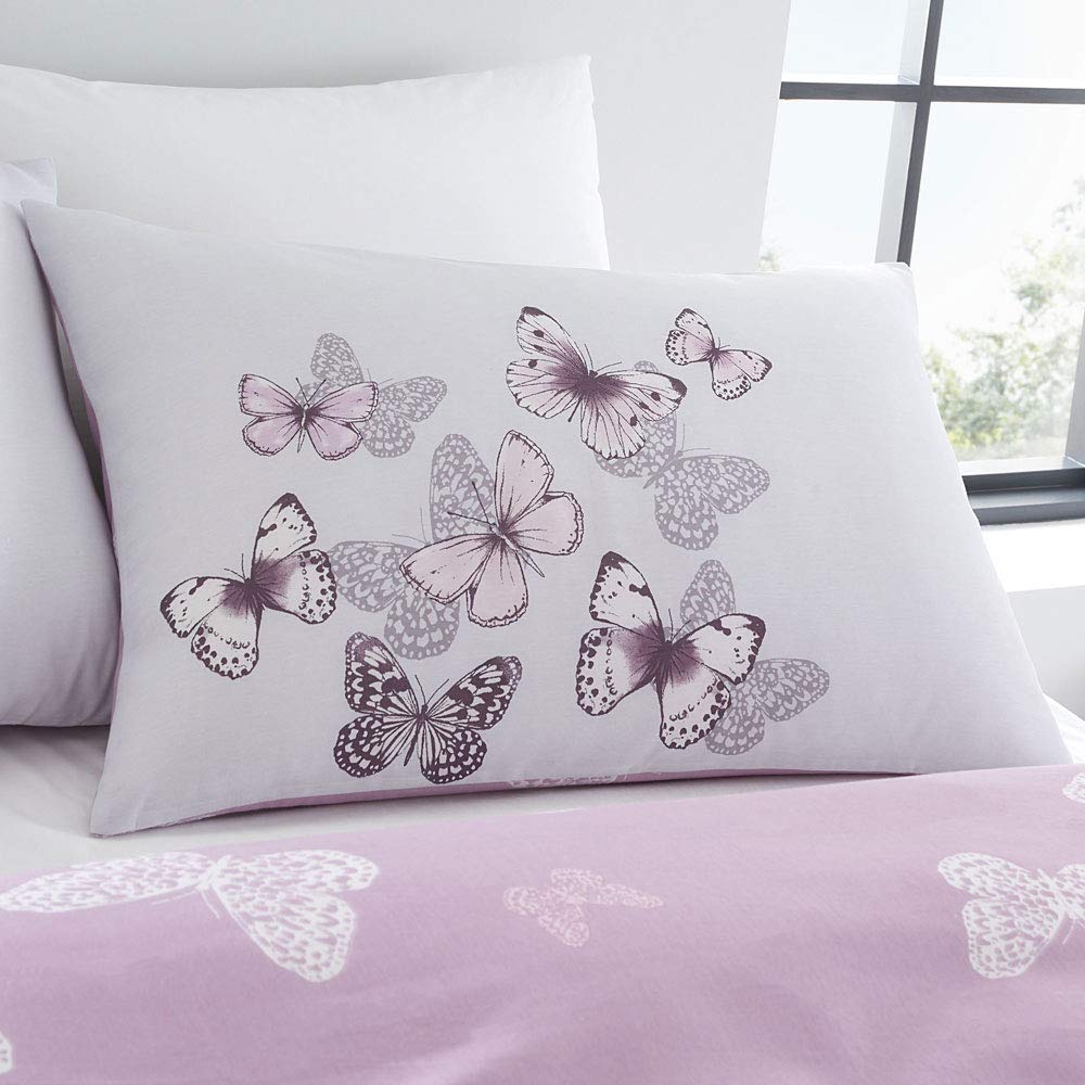 Catherine Lansfield Butterfly Single Duvet Cover Set with Pillowcase | Heather/Grey Reversible | Polycotton 2