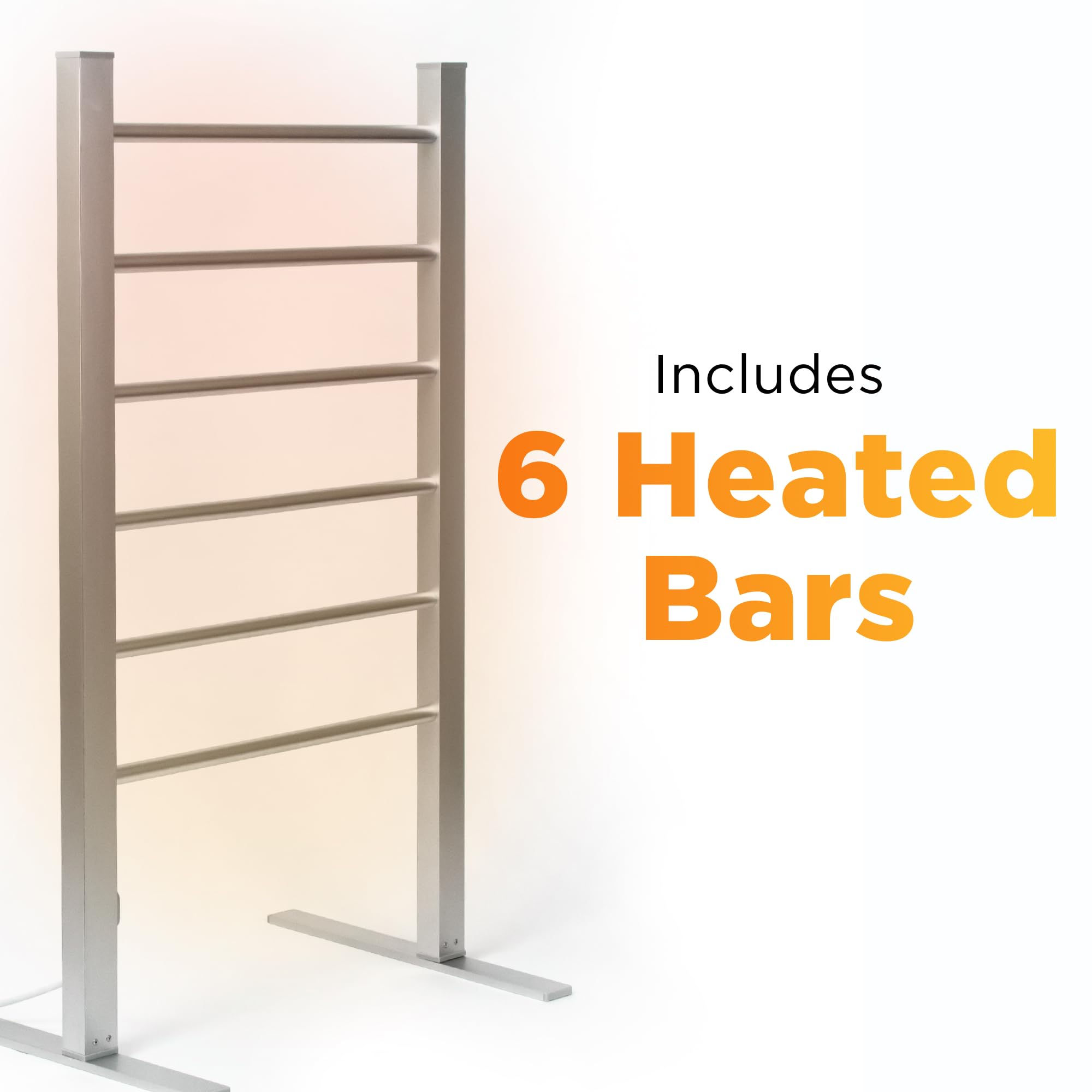 Status 100W 6 Bar Aluminium Heated Towel Rail - Freestanding Electric Dryer | Silver 2