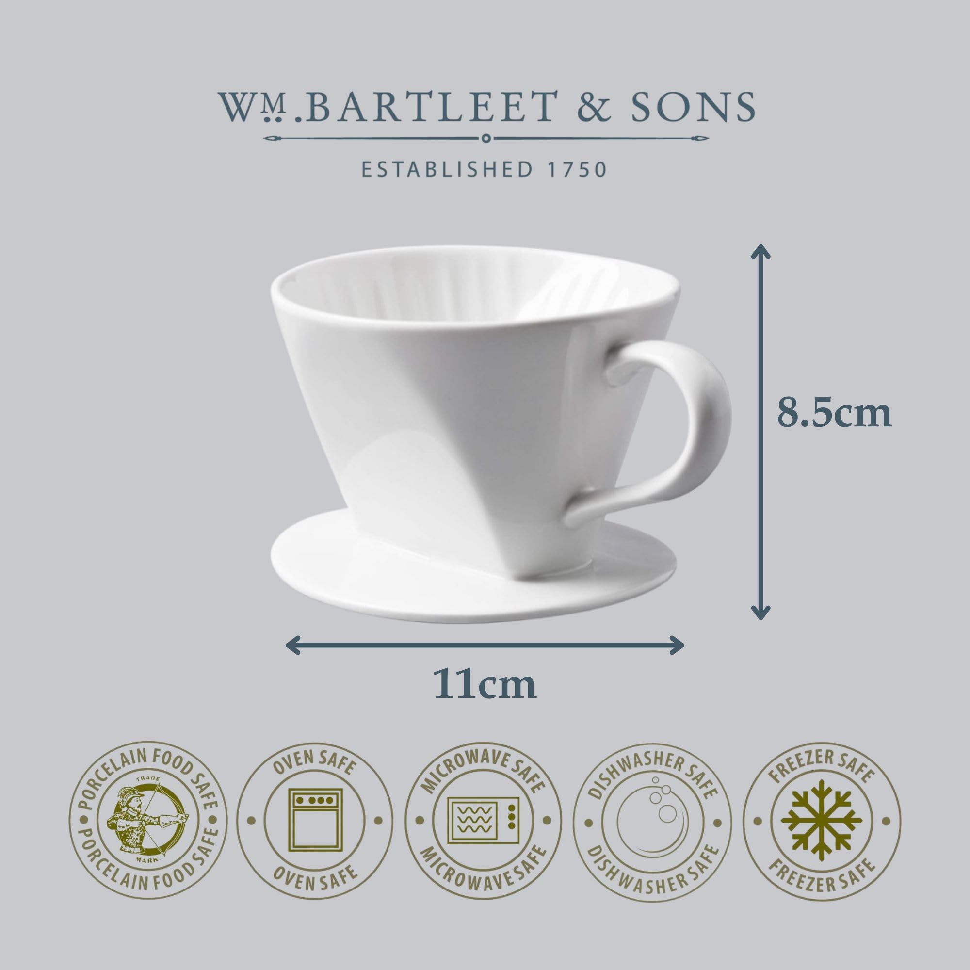WM Bartleet & Sons 1750 T262 Traditional Porcelain Coffee Filter Cone - White | Fits All Mugs & Jugs 7