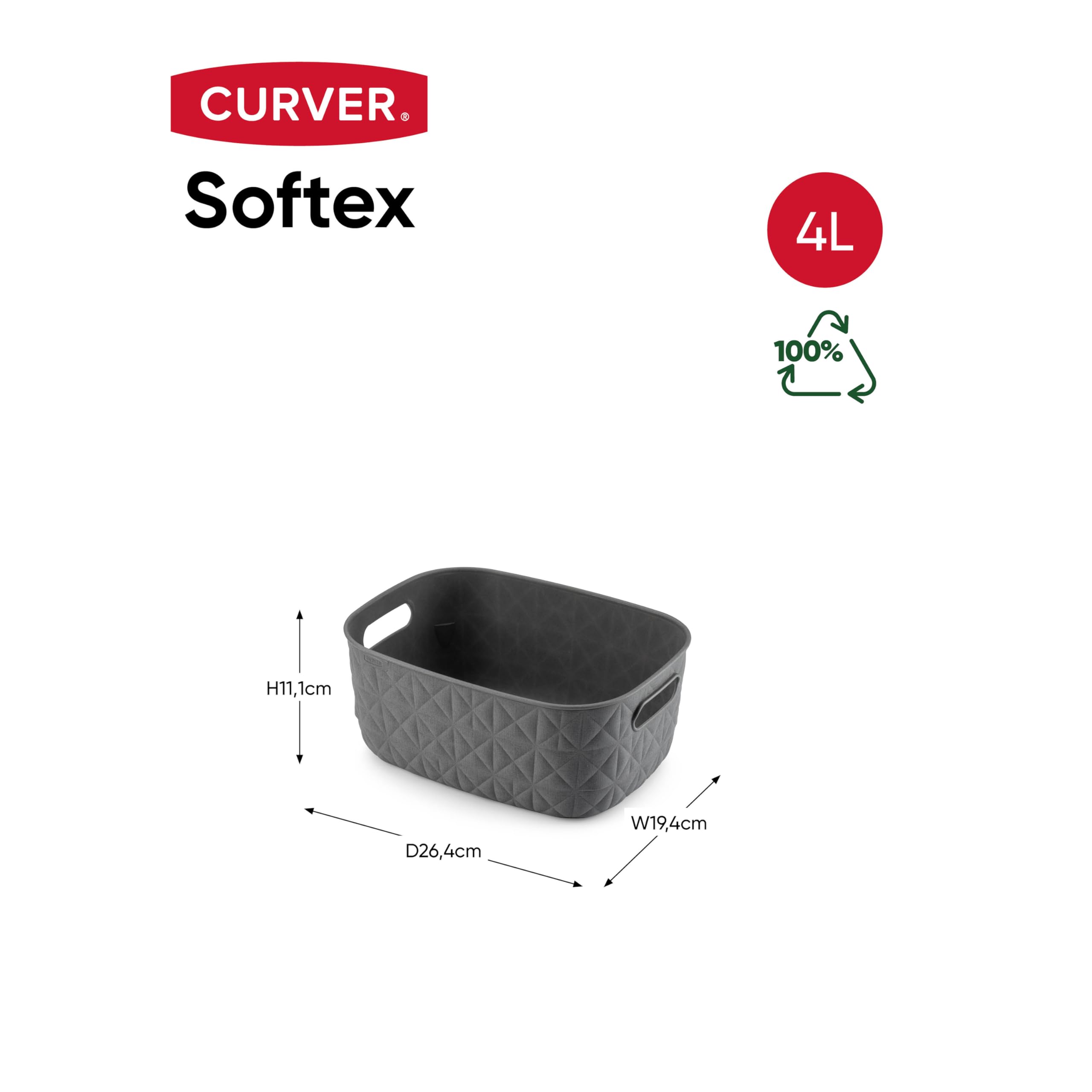 CURVER Softex 4L Storage Baskets - Set of 4 | 100% Recycled Resin | Dark Grey 9
